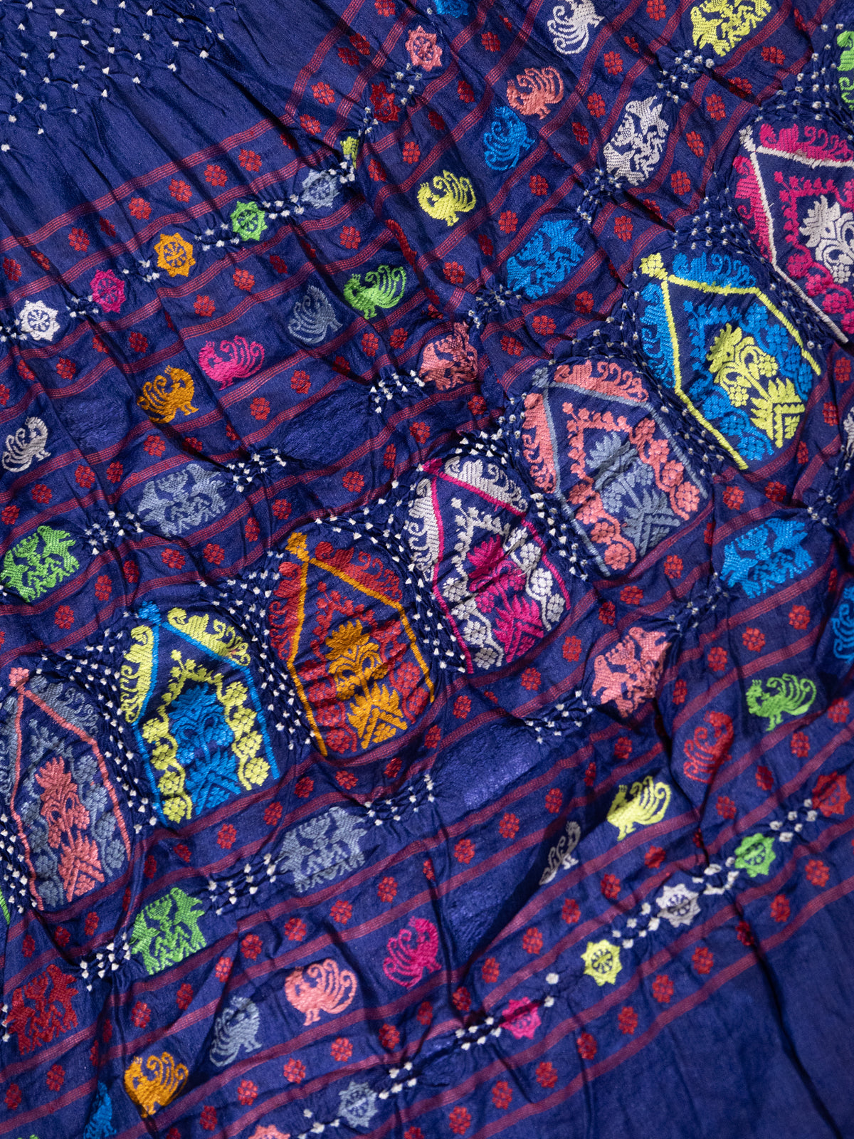 Blue Tussar Silk Saree With Bandhej And Kantha Work