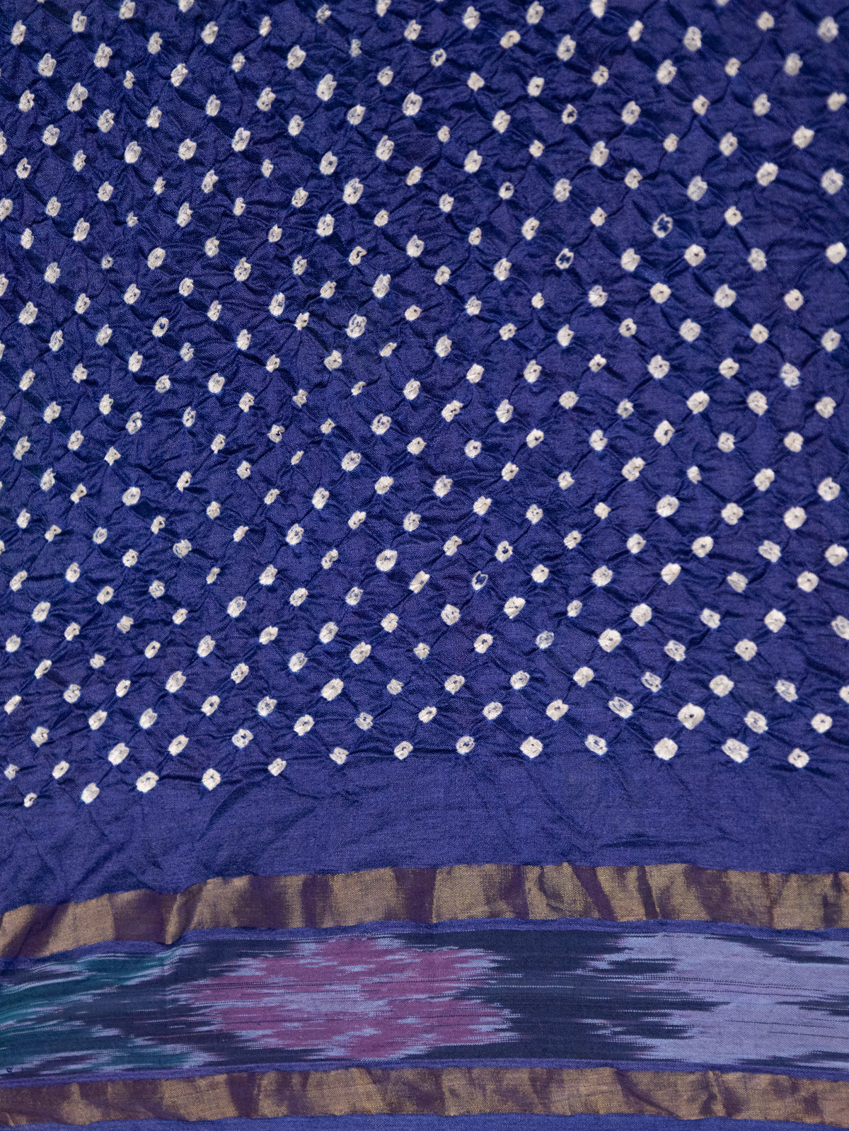 Blue Tussar Silk Saree With Bandhej And Kantha Work