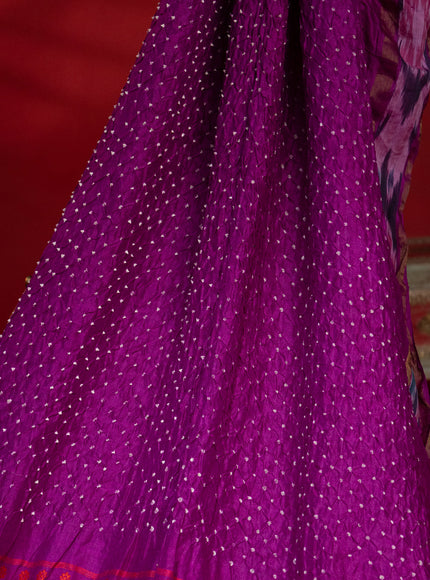 Purple Tussar Silk Saree With Bandhej And Kantha Work