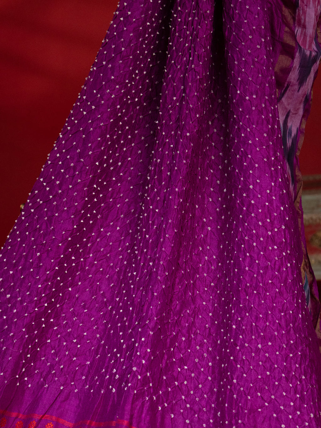 Purple Tussar Silk Saree With Bandhej And Kantha Work