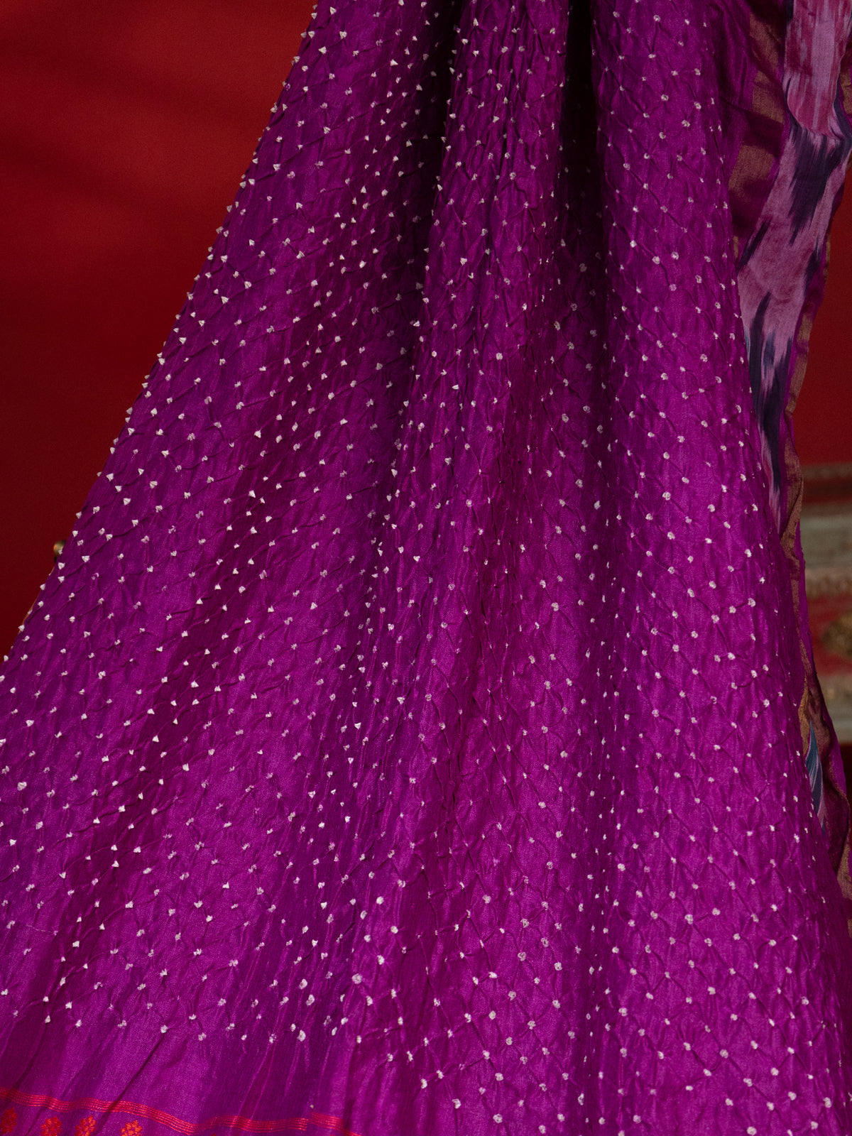 Purple Tussar Silk Saree With Bandhej And Kantha Work