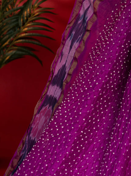Purple Tussar Silk Saree With Bandhej And Kantha Work