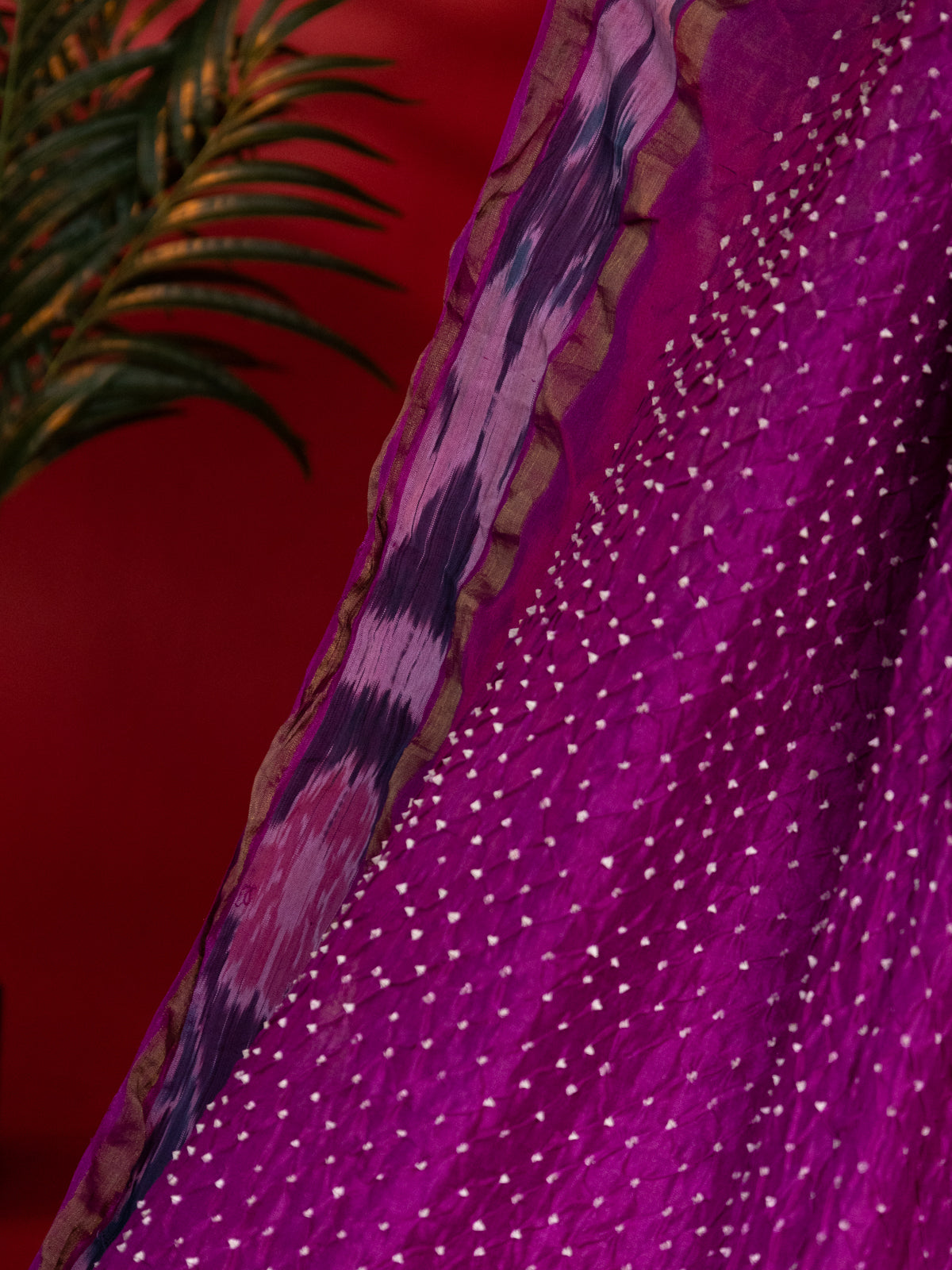 Purple Tussar Silk Saree With Bandhej And Kantha Work