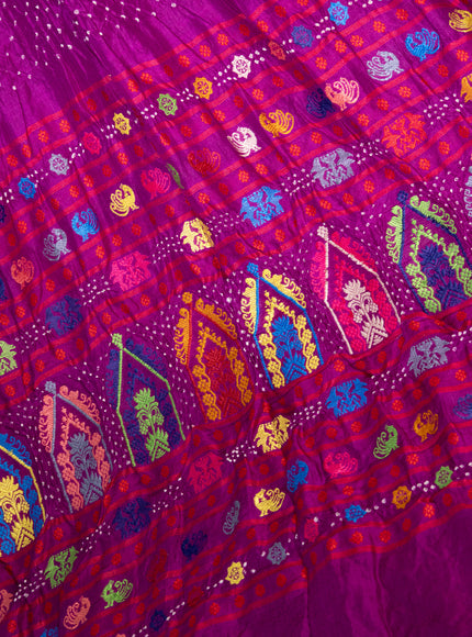 Purple Tussar Silk Saree With Bandhej And Kantha Work