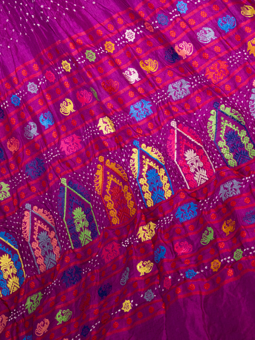 Purple Tussar Silk Saree With Bandhej And Kantha Work