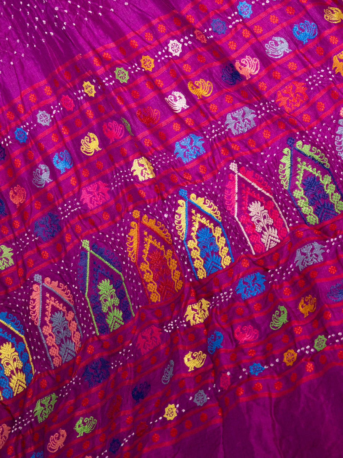 Purple Tussar Silk Saree With Bandhej And Kantha Work
