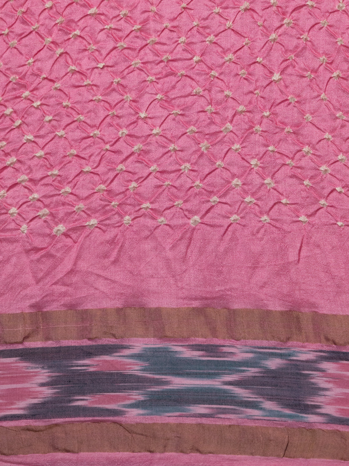 Light Pink Tussar Silk Saree With Bandhej & Kantha Work