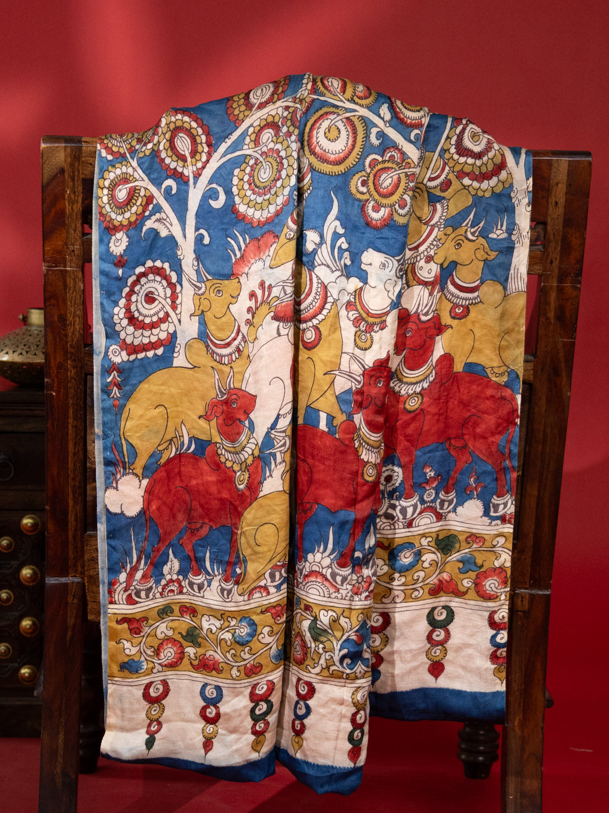 Pink & Red Gajji Silk With Penkalamkari Pallu And Bandhej
