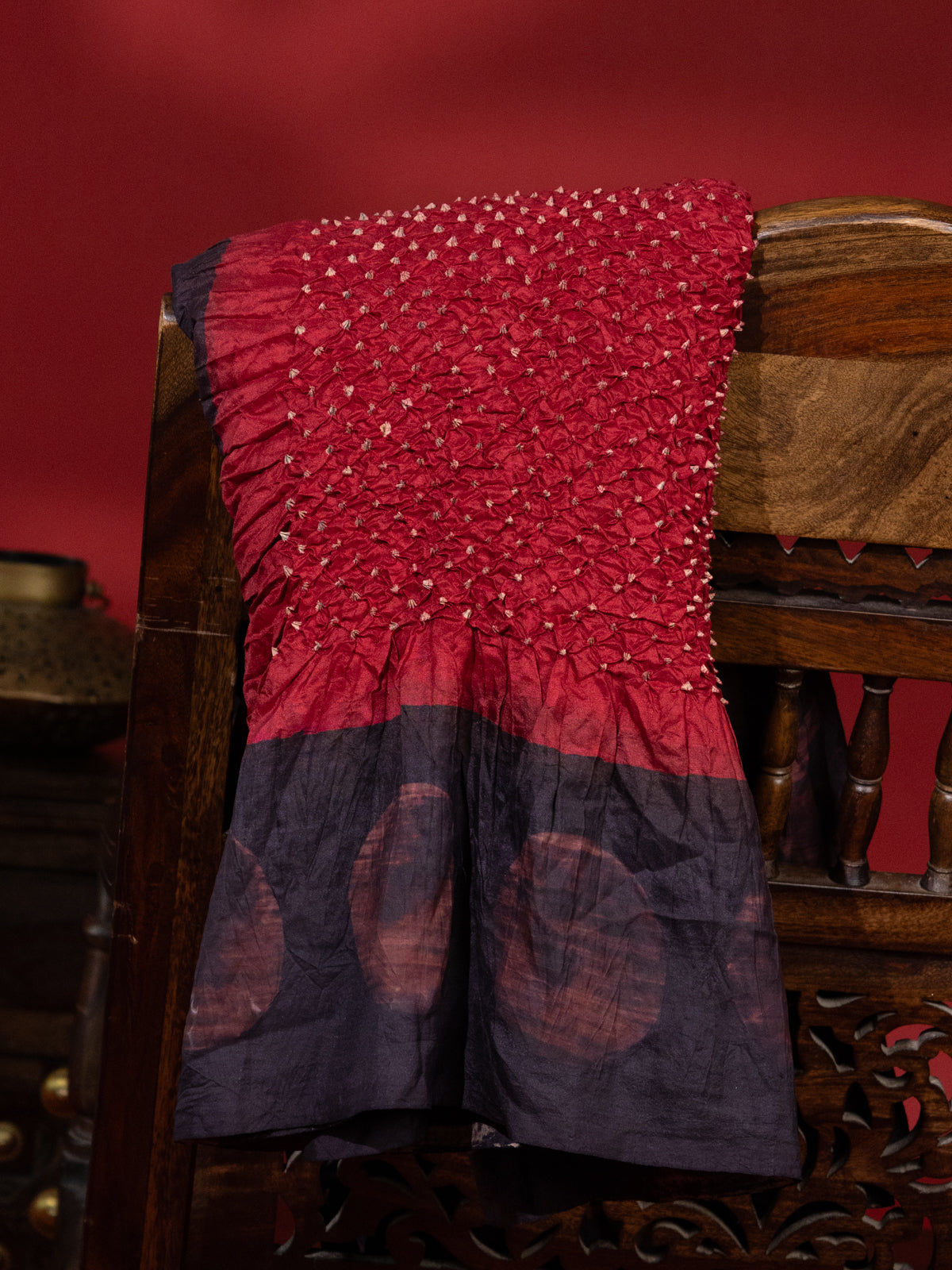 Maroon & Deep Jamun Tussar Silk Saree With Bandhej