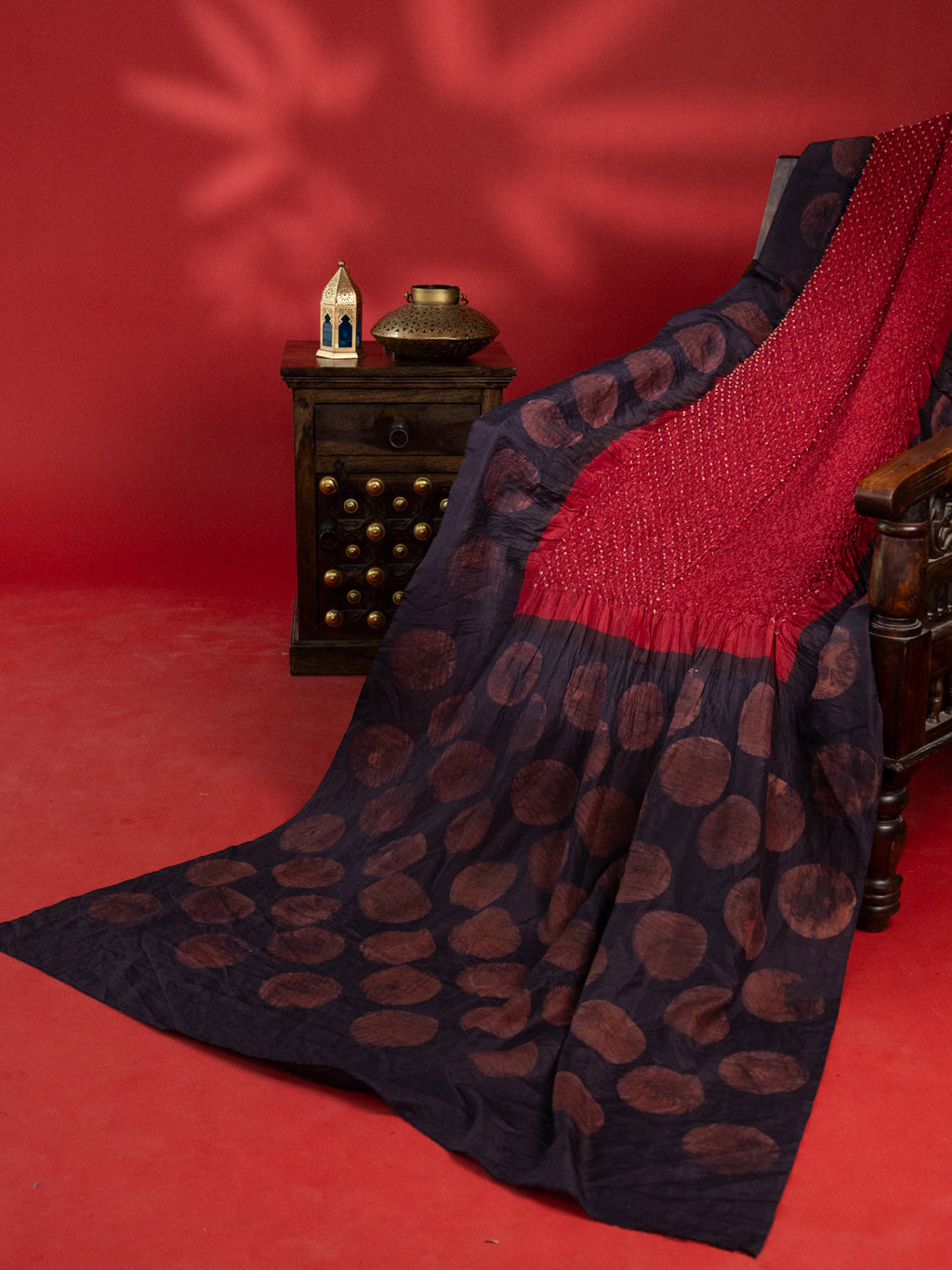 Maroon & Deep Jamun Tussar Silk Saree With Bandhej