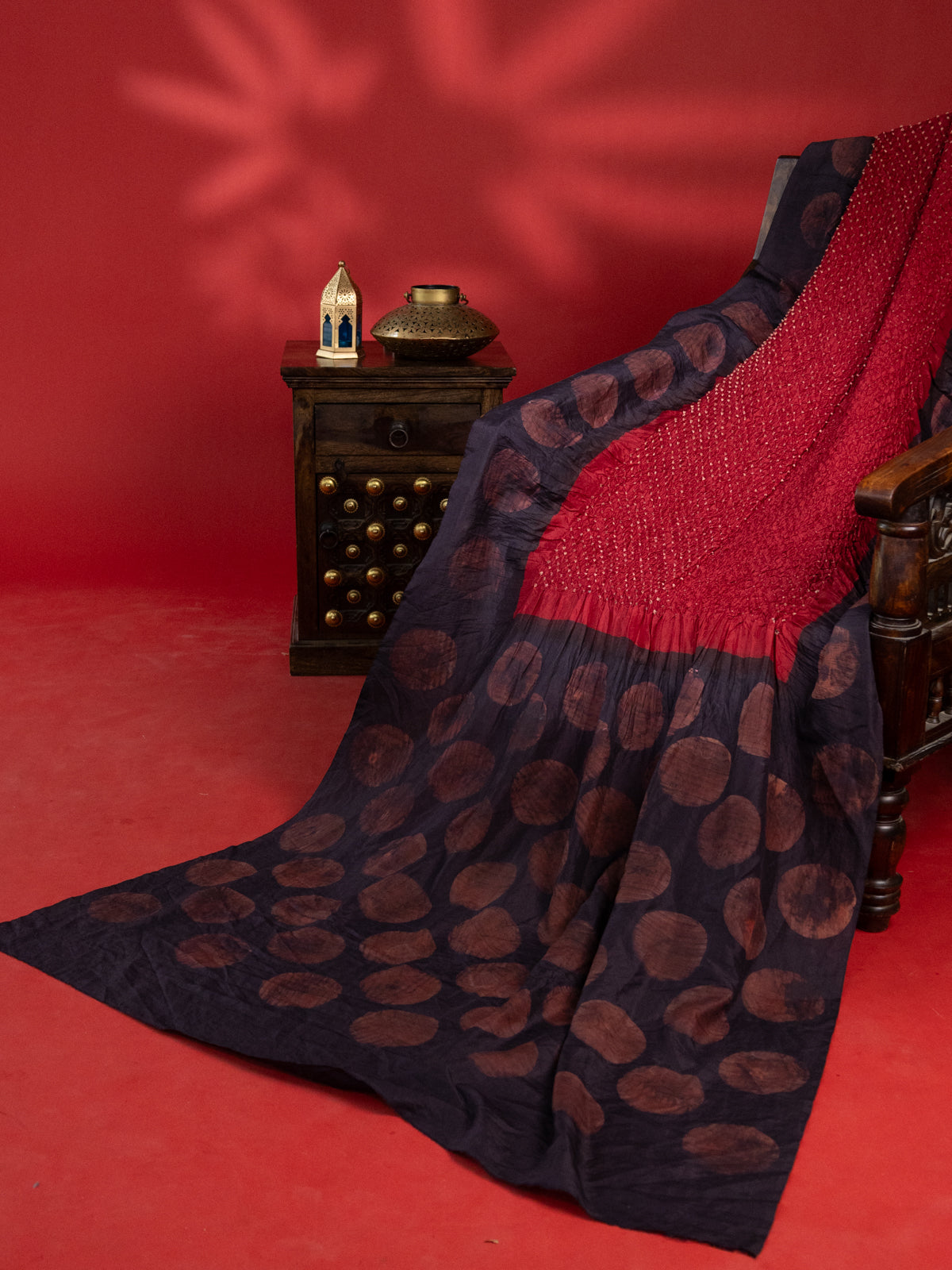 Maroon & Deep Jamun Tussar Silk Saree With Bandhej