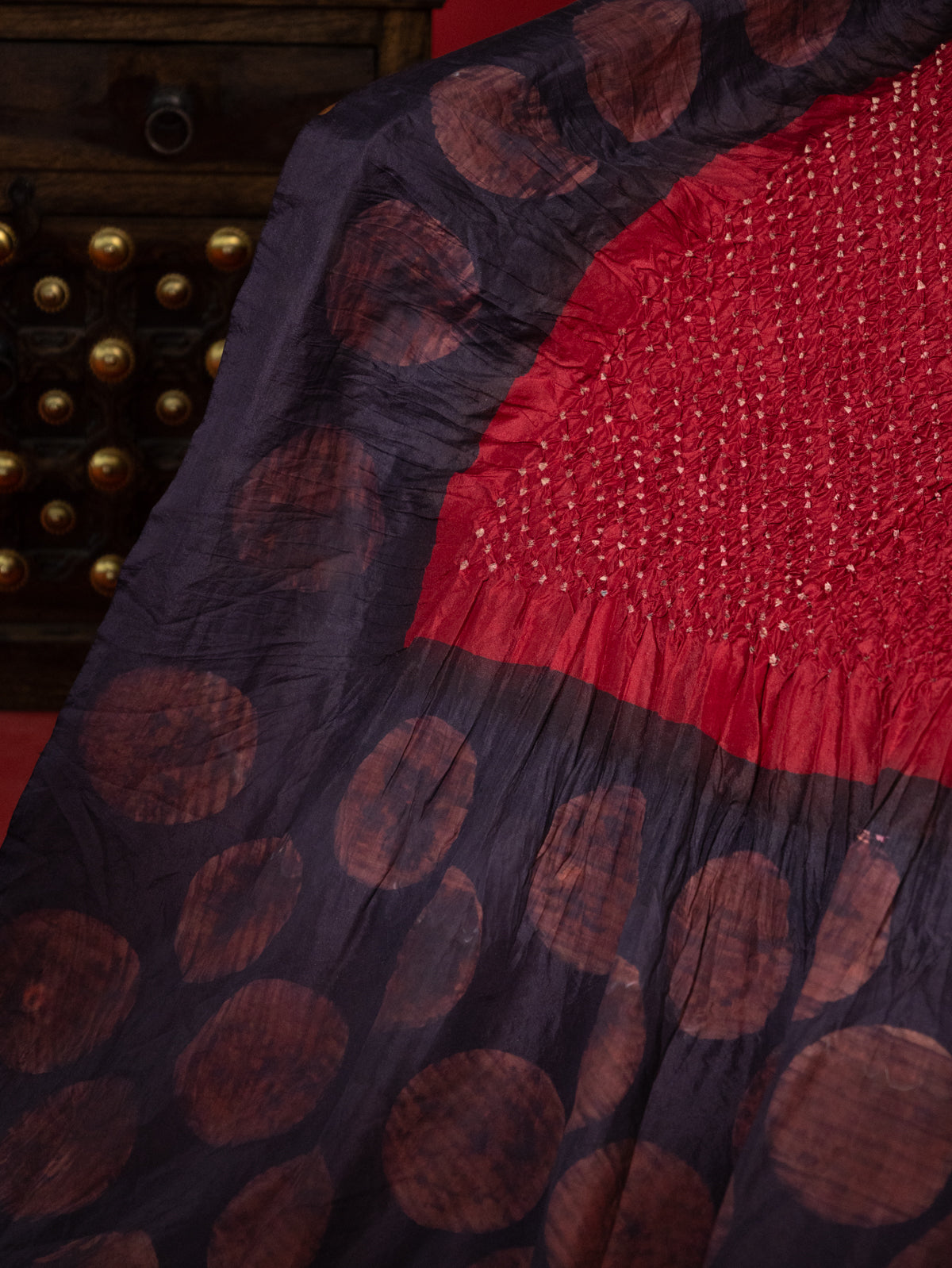 Maroon & Deep Jamun Tussar Silk Saree With Bandhej