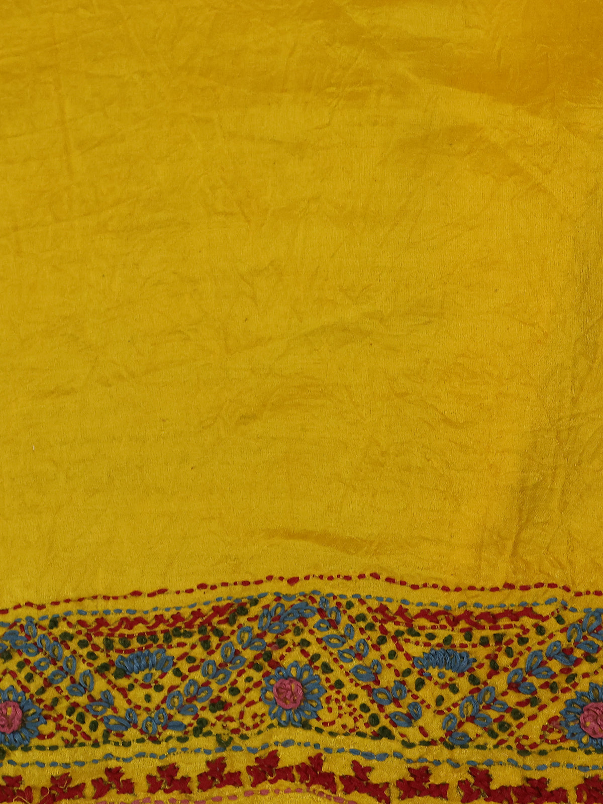 Brown & Yellow Gajji Silk Saree With Bandhej And Kutch Embroidery