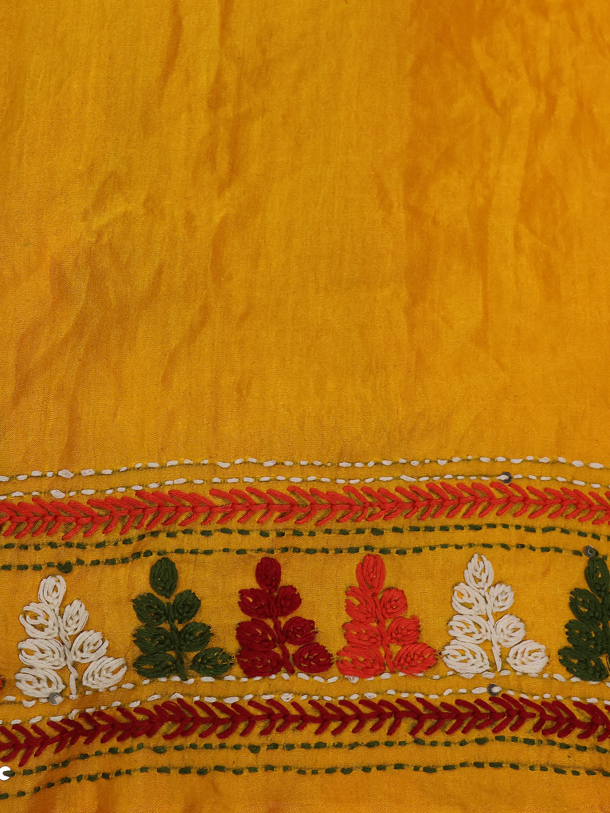 Pink & Yellow Gajji Silk Saree With Bandhej And Kutch Embroidery