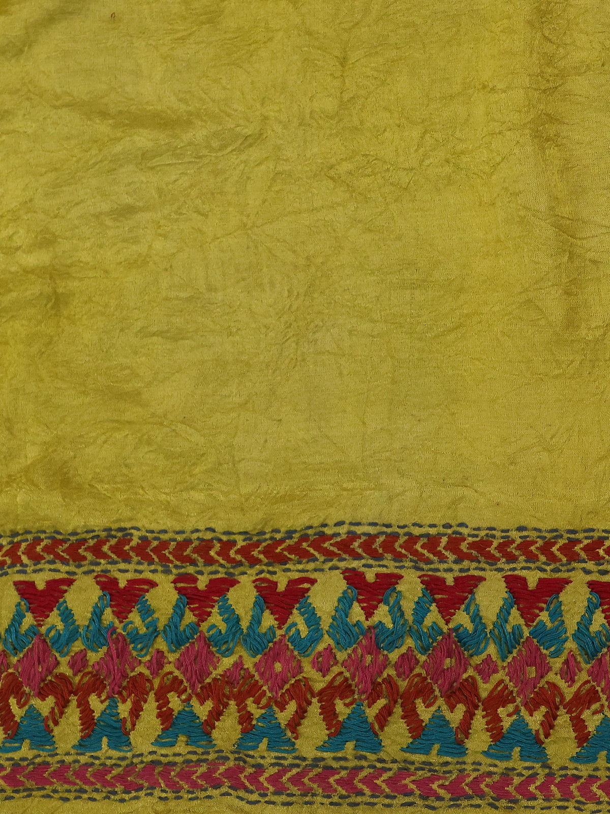 Bottle Green & Yellow Gajji Silk Saree With Bandhej And Kutch Embroidery