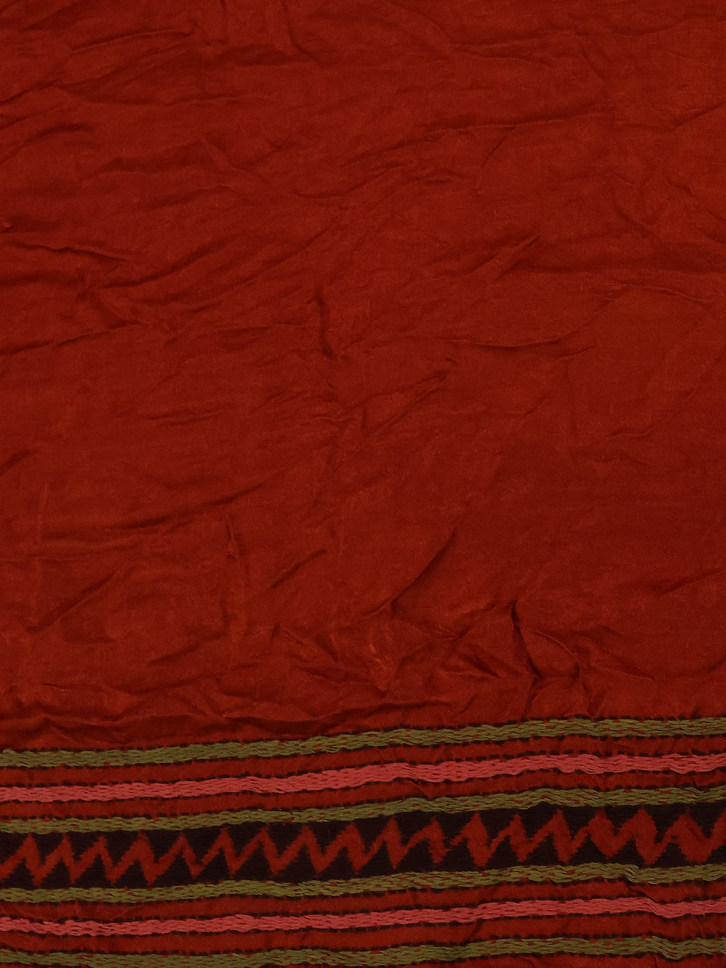Maroon & Red Gajji Silk Saree With Bandhej And Kutch Embroidery