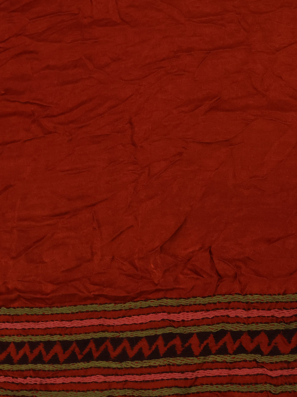 Maroon & Red Gajji Silk Saree With Bandhej And Kutch Embroidery