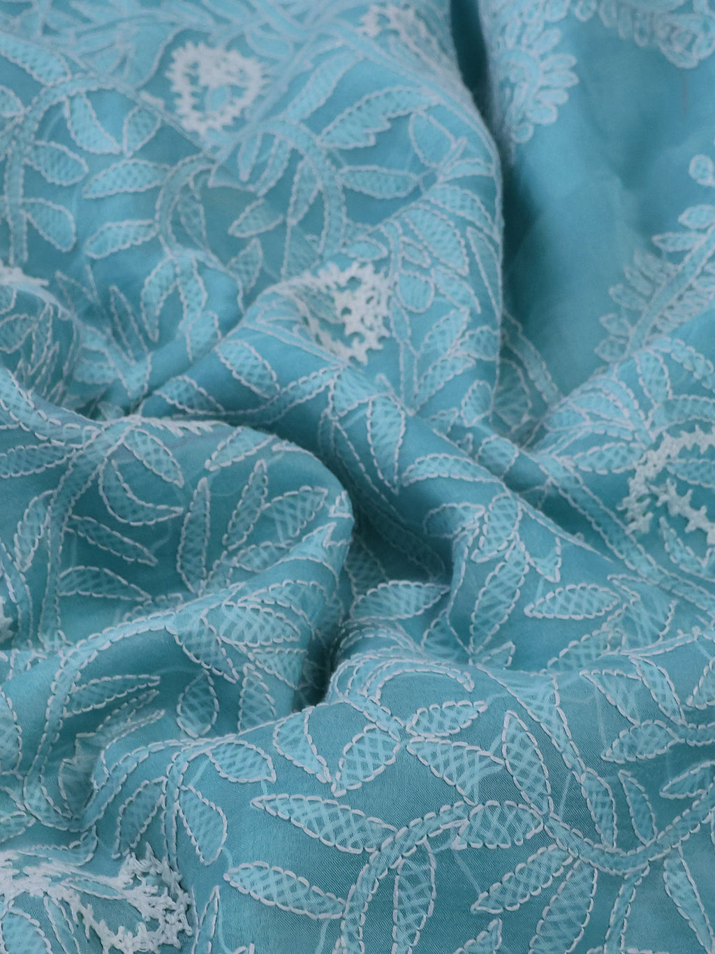 Light Blue Organza Silk Saree With Allover Chikankari Work