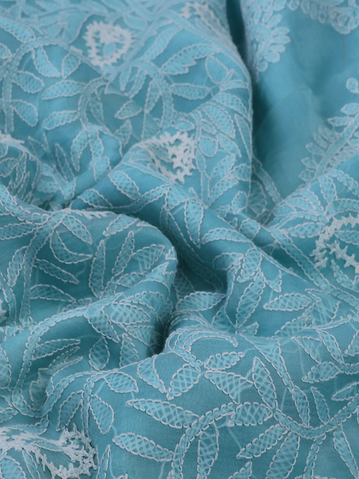Light Blue Organza Silk Saree With Allover Chikankari Work