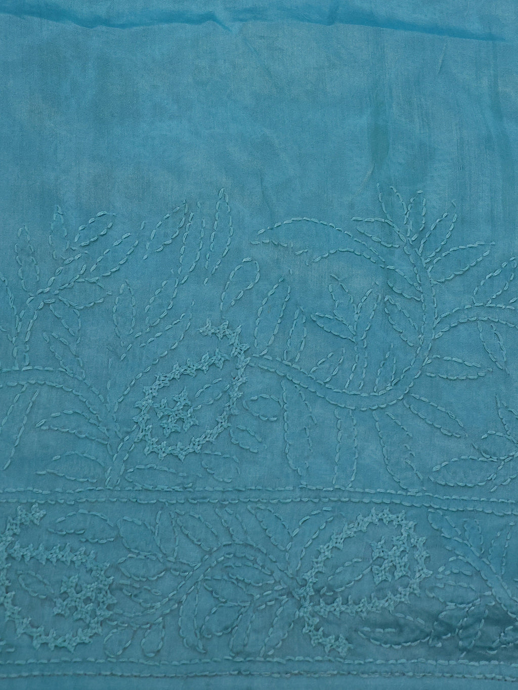 Light Blue Organza Silk Saree With Allover Chikankari Work