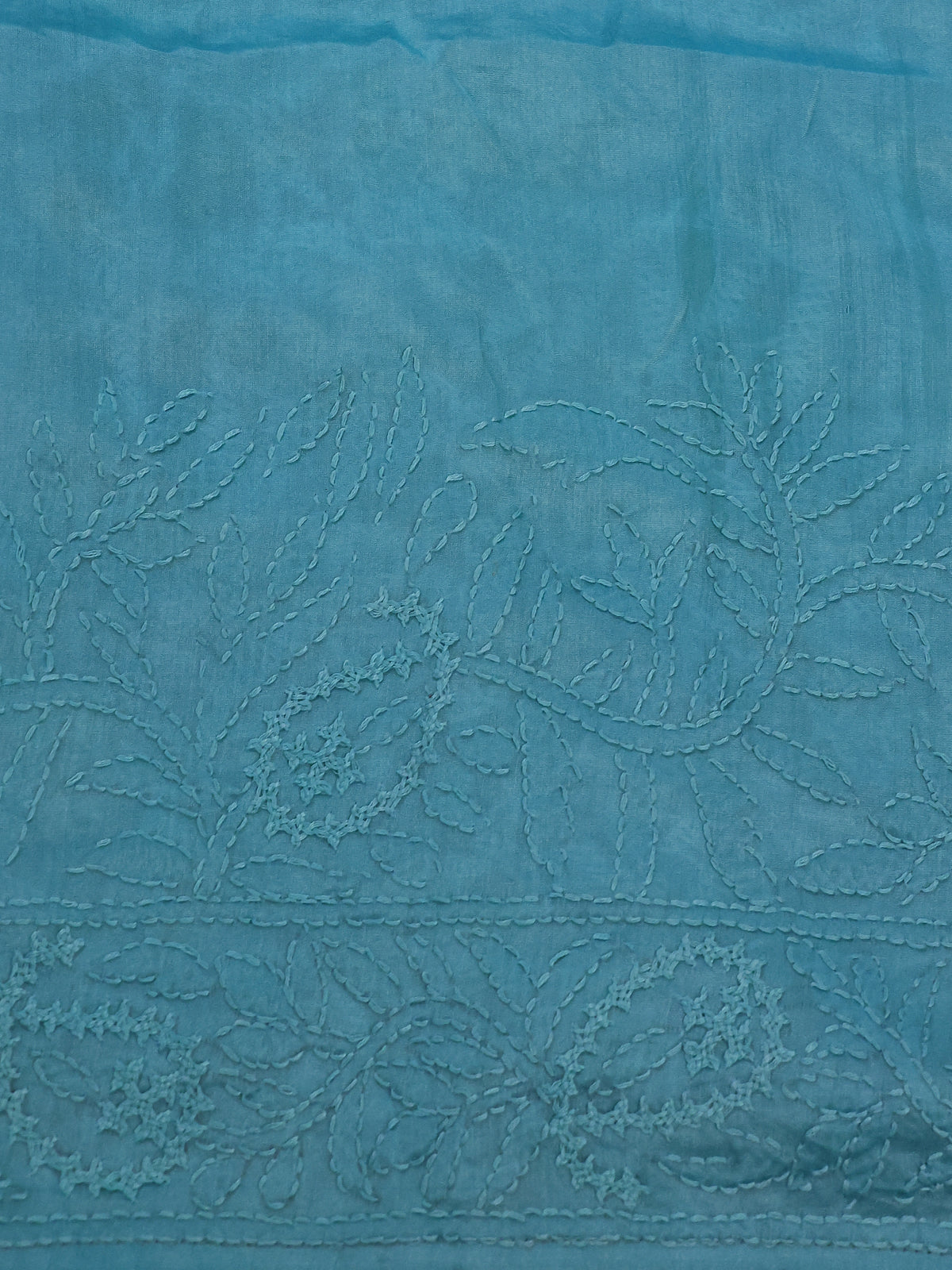 Light Blue Organza Silk Saree With Allover Chikankari Work