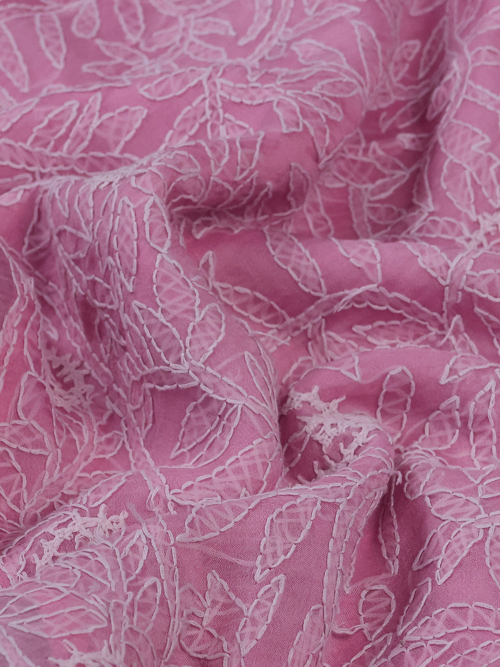 Peach Pink Organza Silk Saree With Allover Chikankari Work