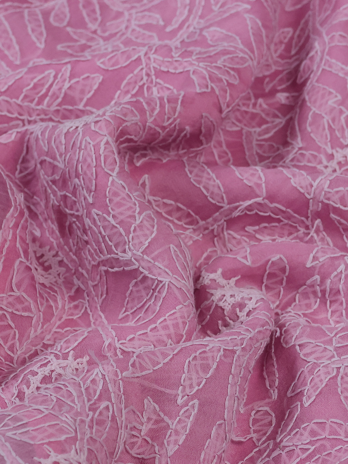 Peach Pink Organza Silk Saree With Allover Chikankari Work