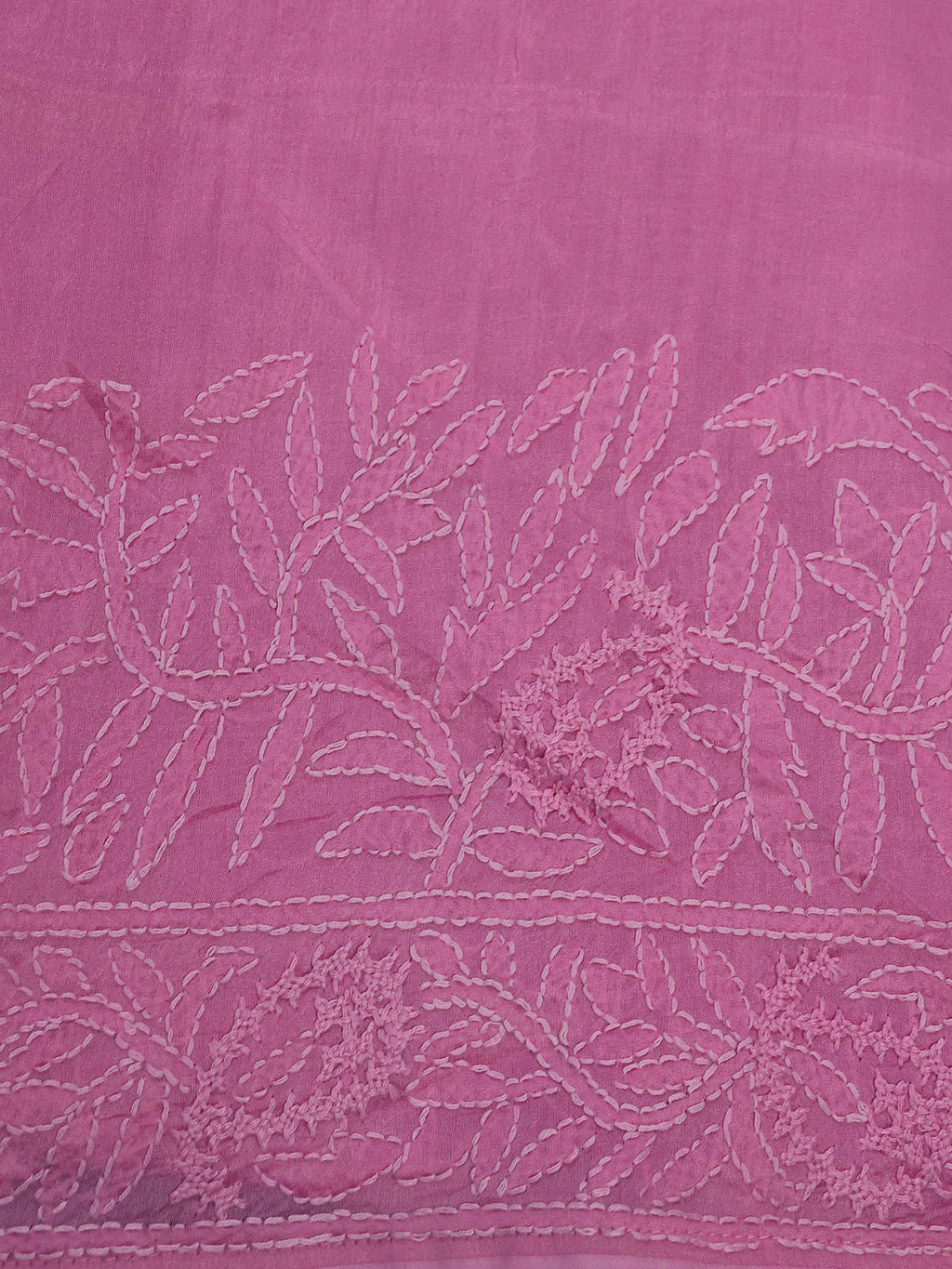 Peach Pink Organza Silk Saree With Allover Chikankari Work
