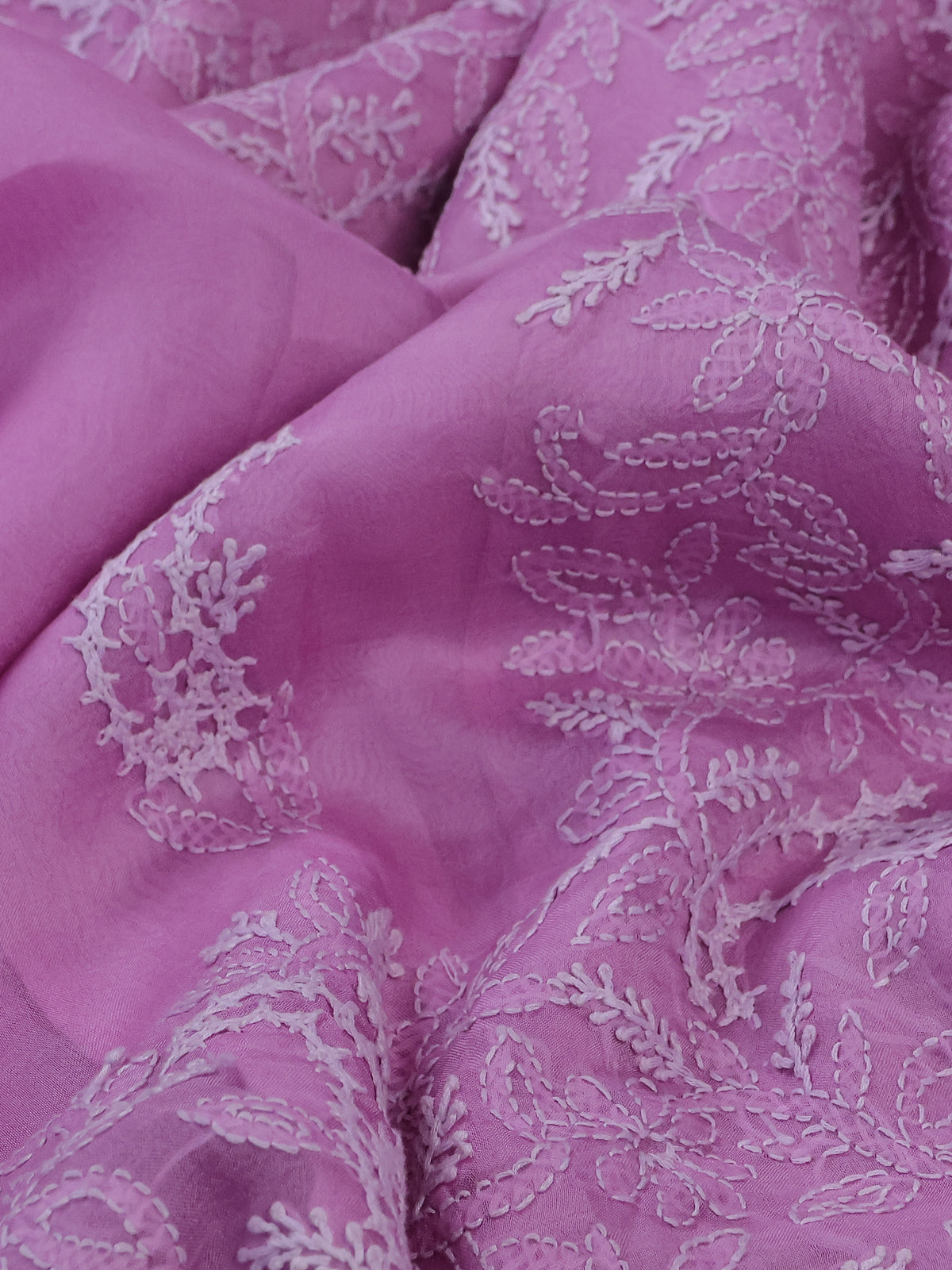 Lotus Pink Organza Silk Saree With Allover Chikankari Work