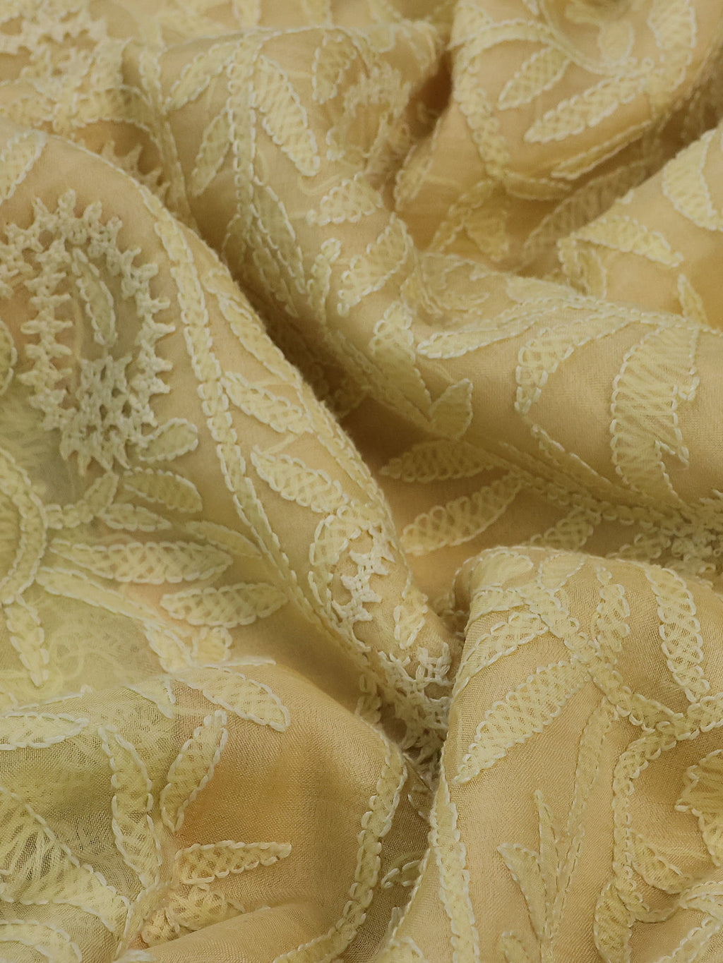 Lime Yellow Organza Silk Saree With Allover Chikankari Work