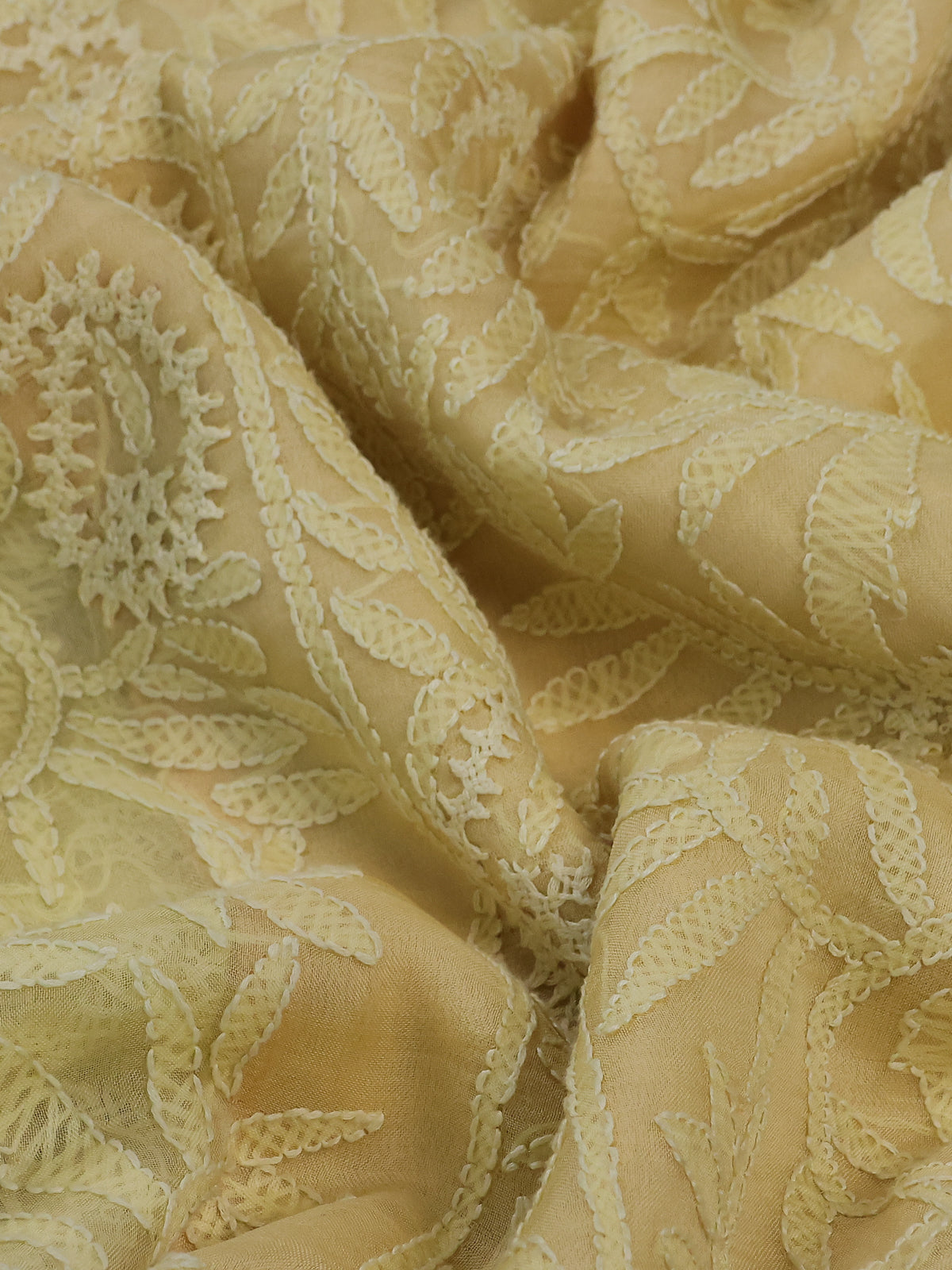 Lime Yellow Organza Silk Saree With Allover Chikankari Work