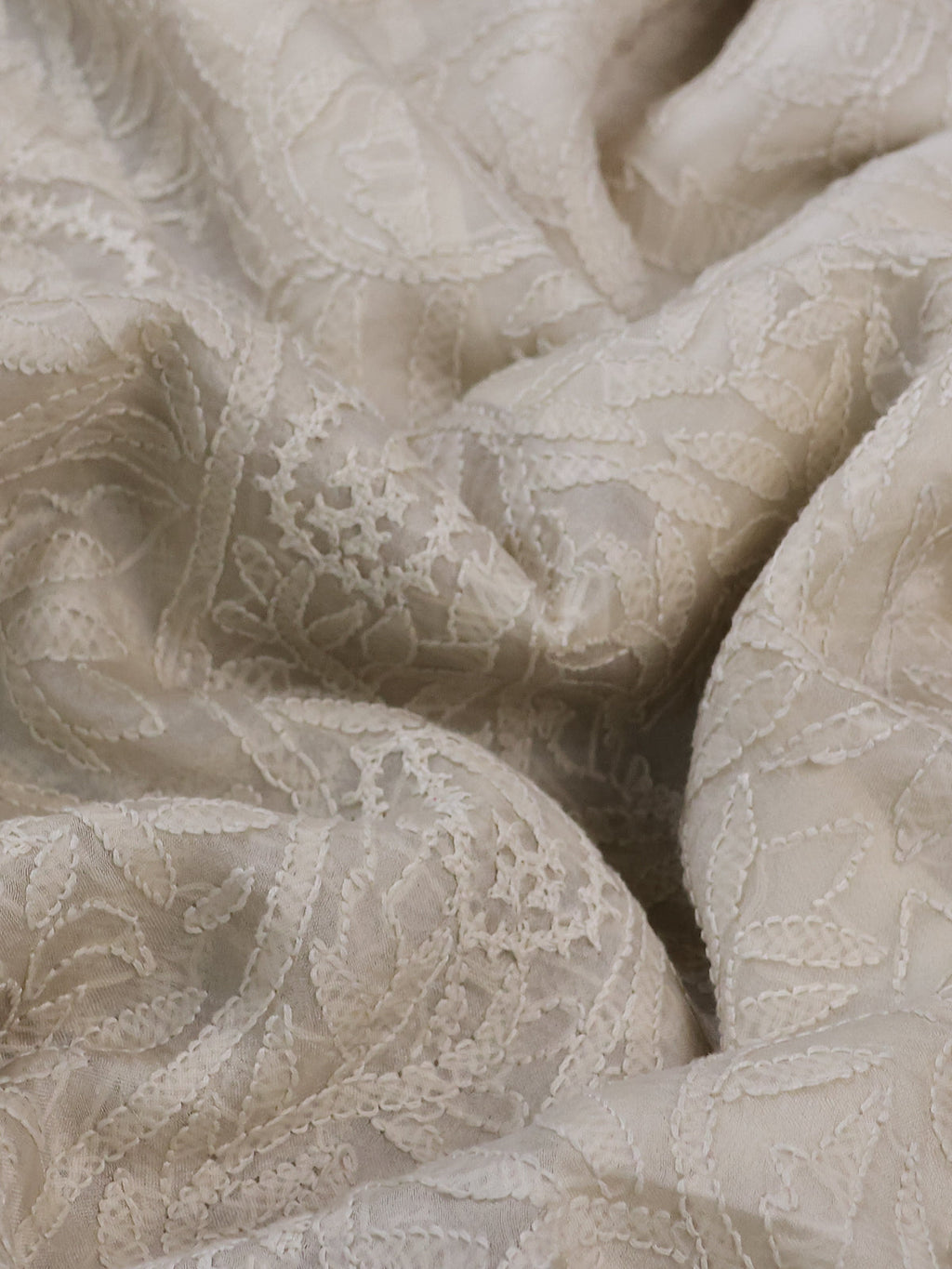 Cream Organza Silk Saree With Allover Chikankari Work