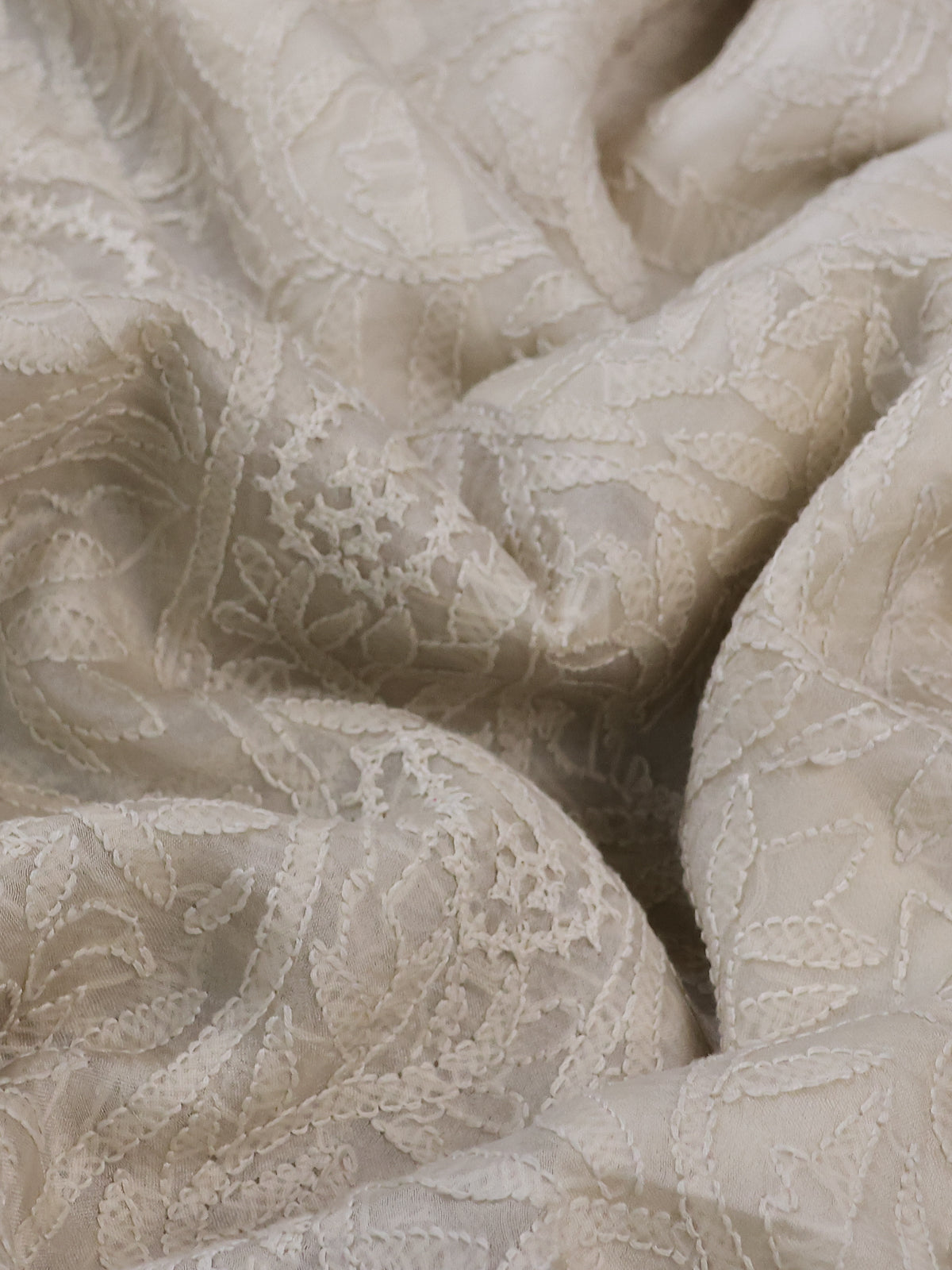 Cream Organza Silk Saree With Allover Chikankari Work