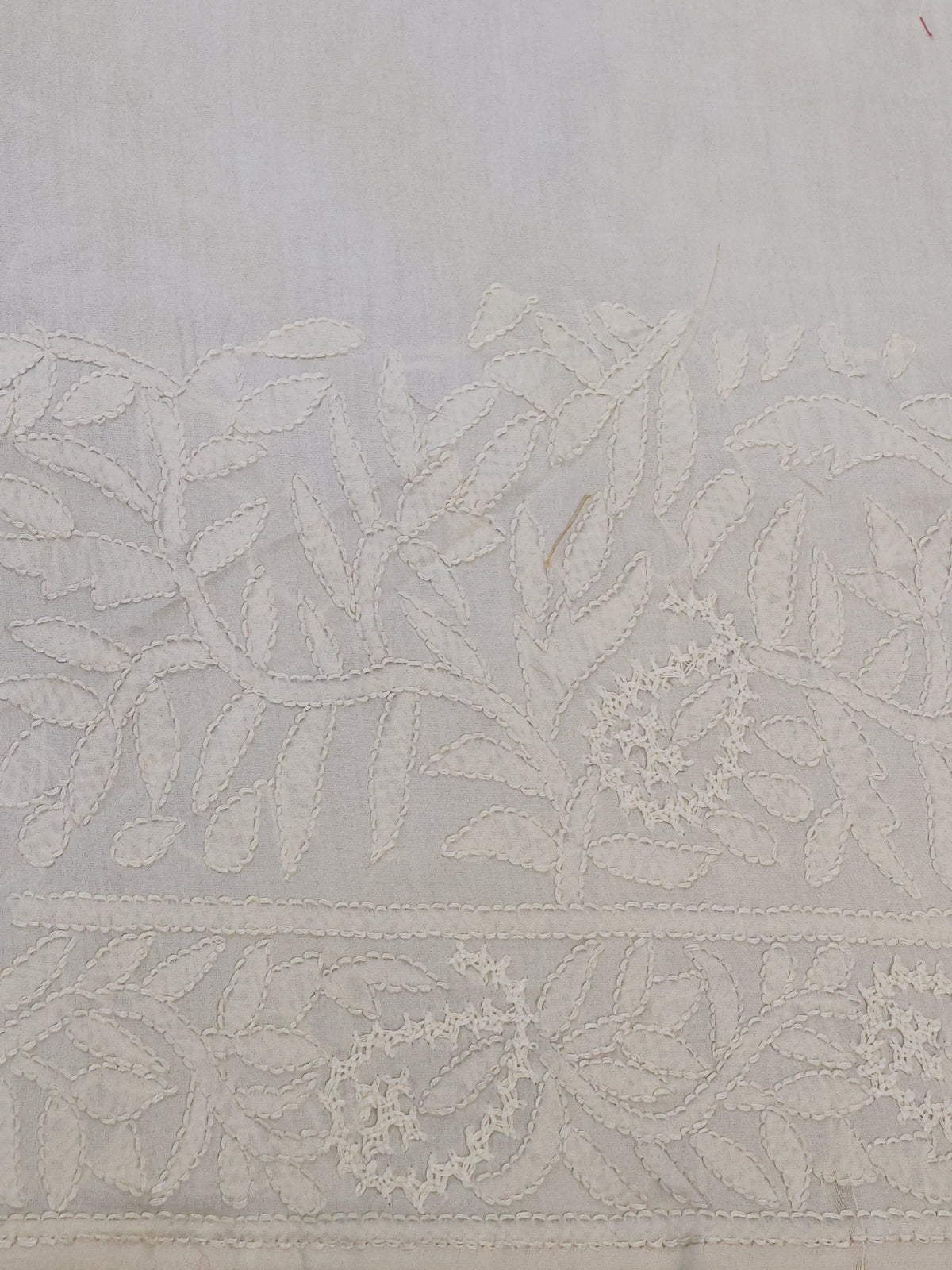 Cream Organza Silk Saree With Allover Chikankari Work