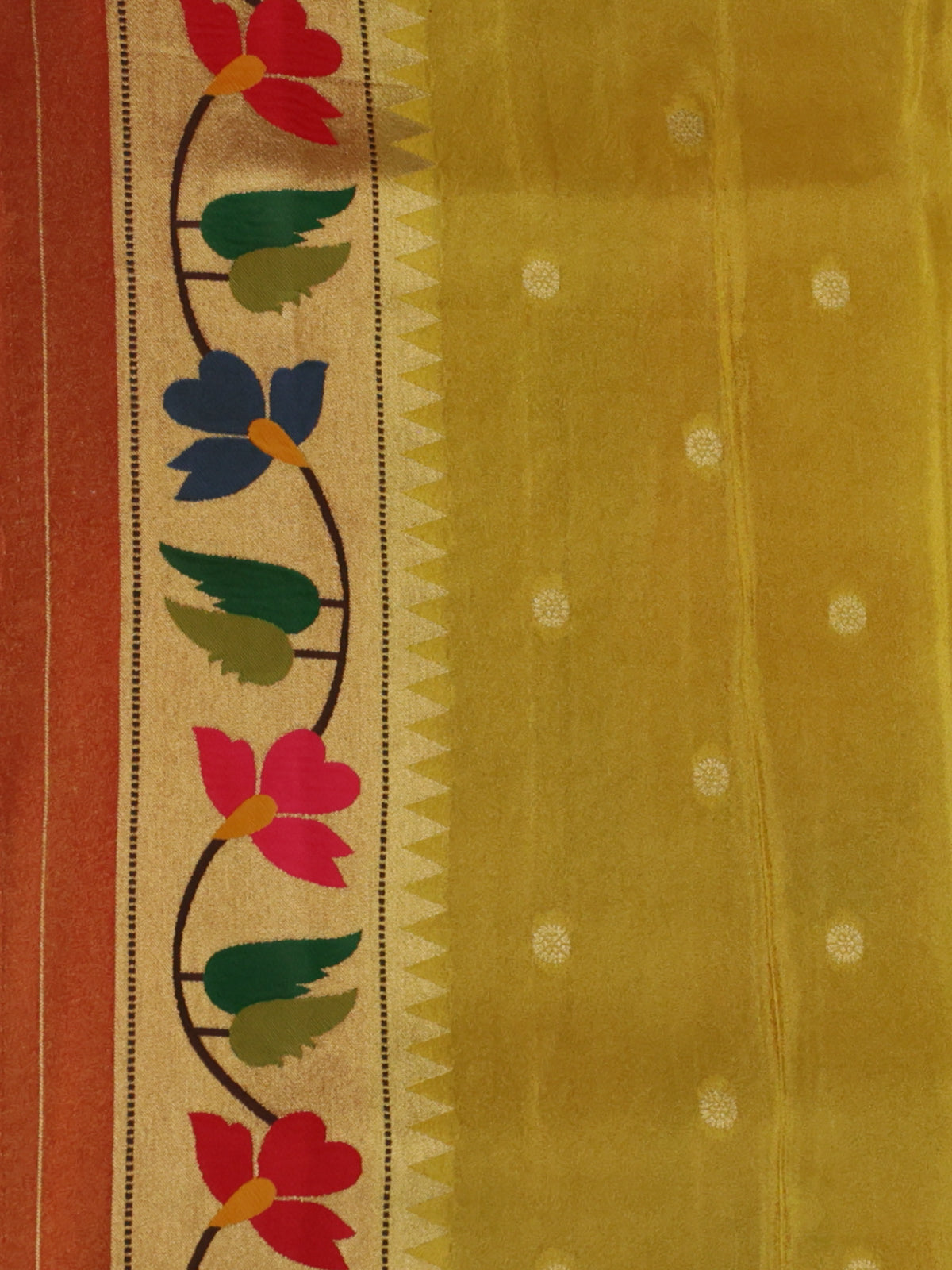 Yellow Gold Tissue Woven Saree With Rich Paithani Border & Pallu