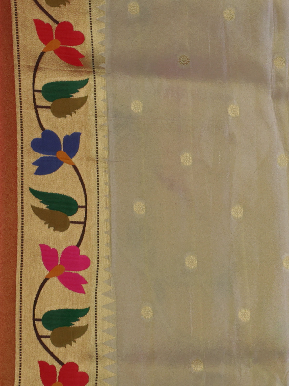 Cream Tissue Woven Saree With Rich Paithani Border & Pallu