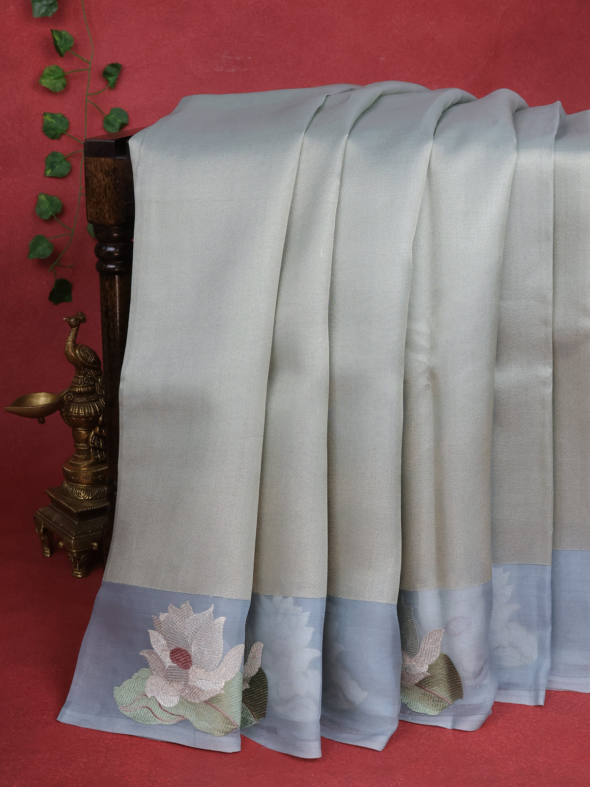 Pastel Blue Pure Banarasi Tissue Organza Saree With Border Floral Embroided Butta