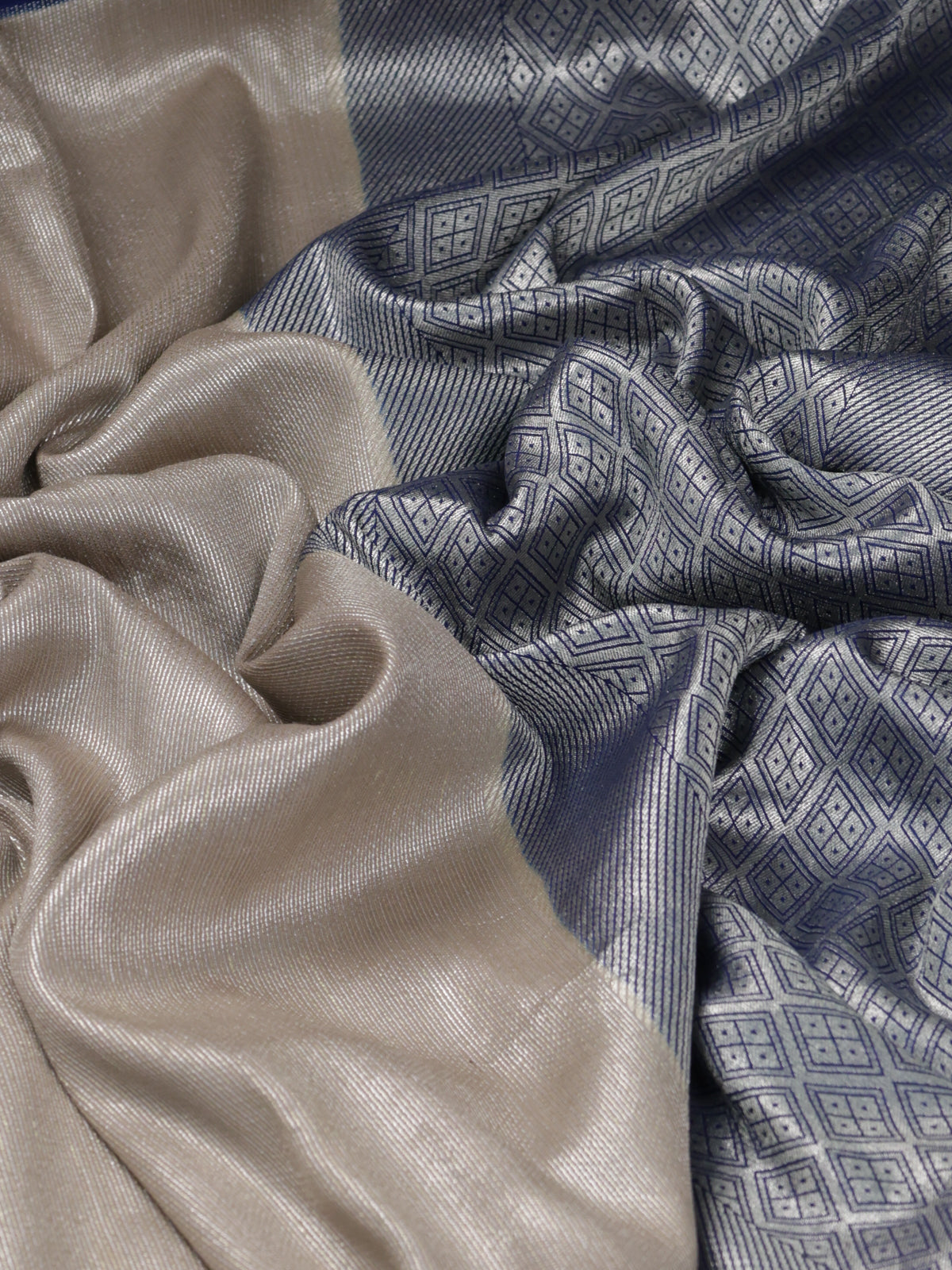 Silver & Blue Banarasi Pure Munga Silk With Convent Petit Embroidery Border