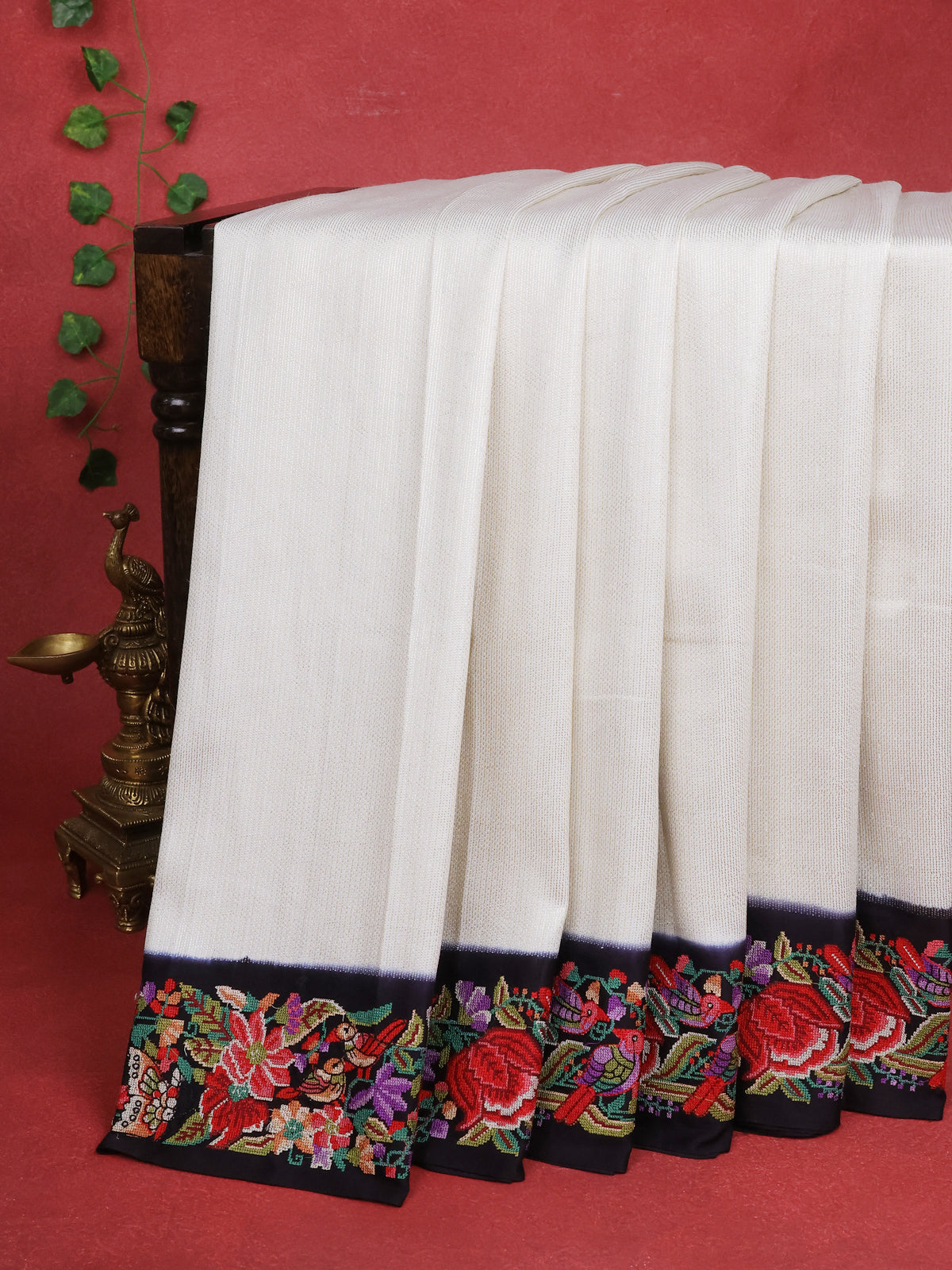 Silver Woven Banarasi Pure Munga Silk With Convent Petit Embroidery Border