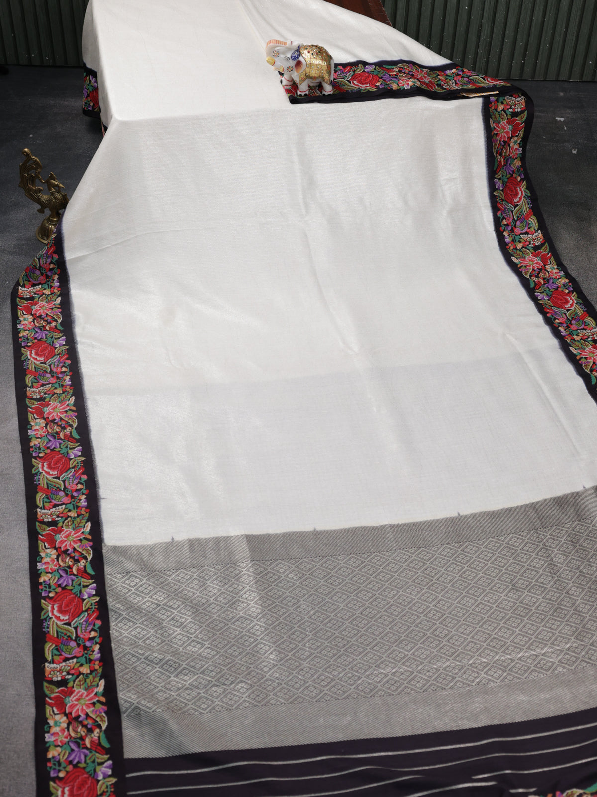 Silver Woven Banarasi Pure Munga Silk With Convent Petit Embroidery Border