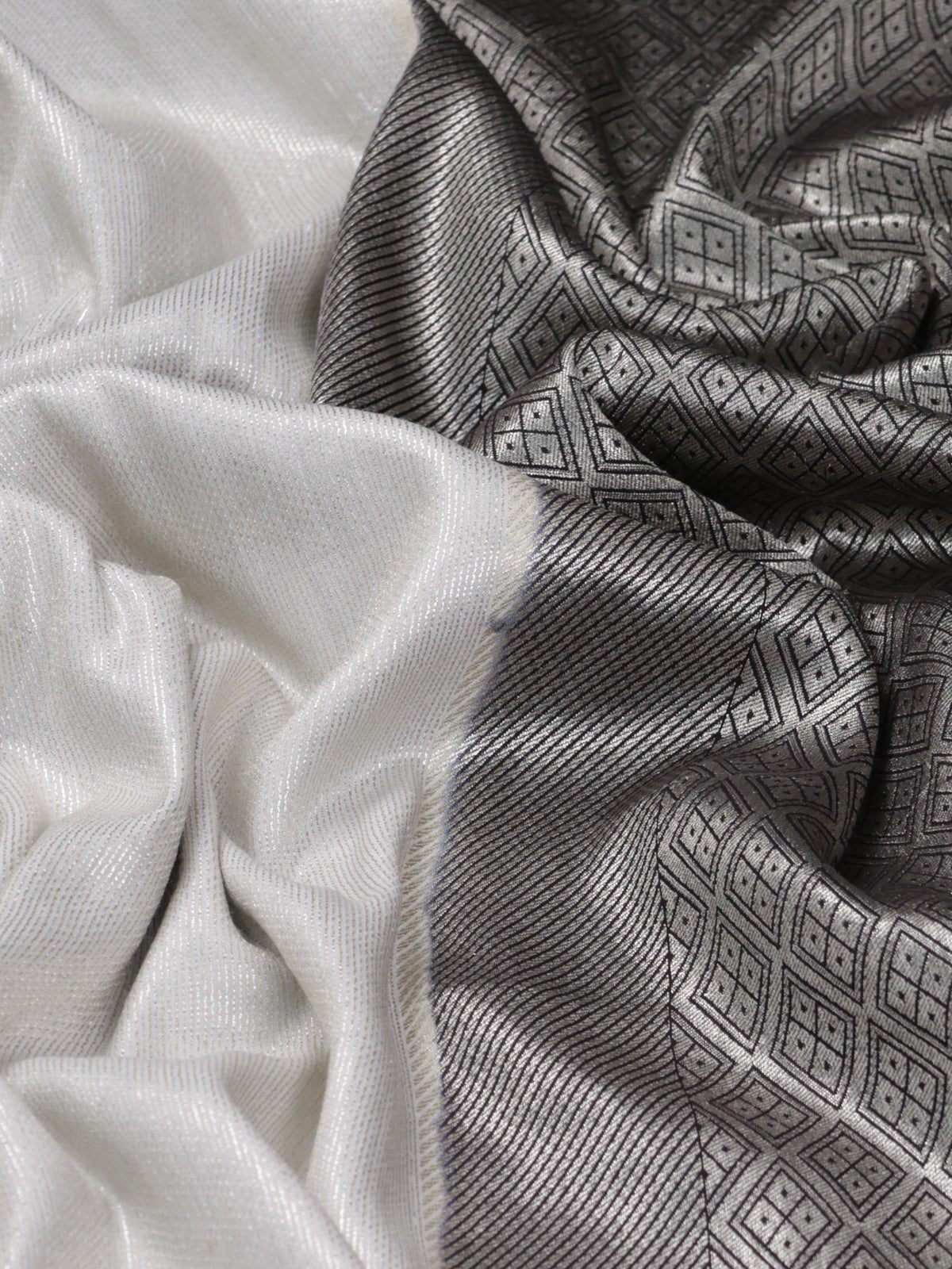 Silver Woven Banarasi Pure Munga Silk With Convent Petit Embroidery Border