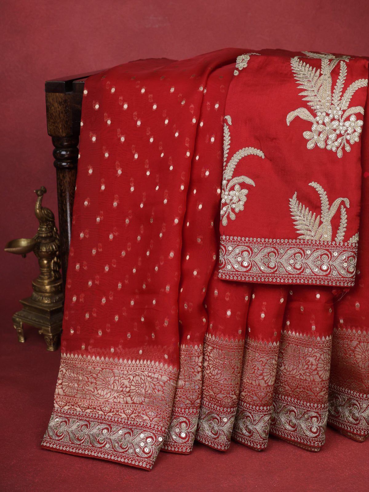 Pink Georgette Organza With Weave Butta And Fancy Border And Blouse