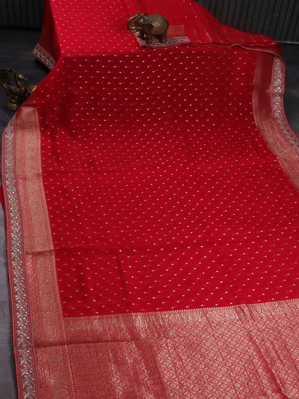 Pink Georgette Organza With Weave Butta And Fancy Border And Blouse