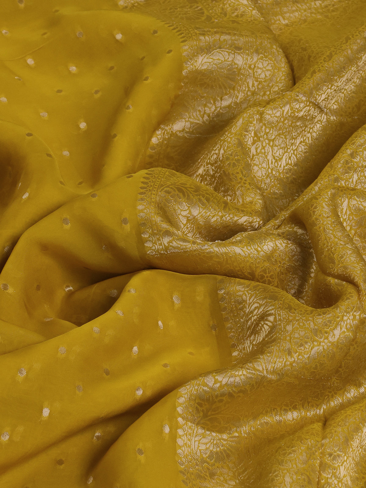 Yellow Georgette Organza With Weave Butta And Fancy Border And Blouse