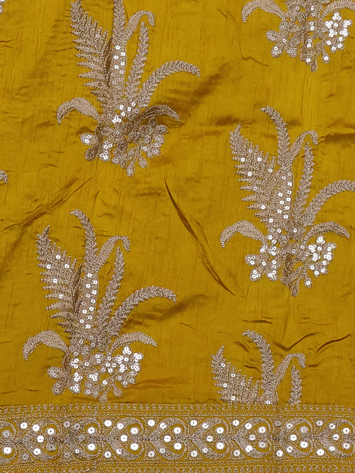 Yellow Georgette Organza With Weave Butta And Fancy Border And Blouse