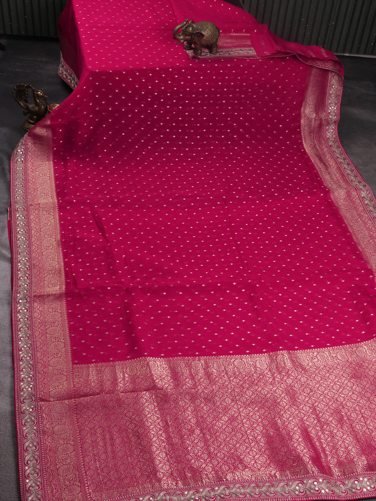 Pink Georgette Organza With Weave Butta And Fancy Border And Blouse