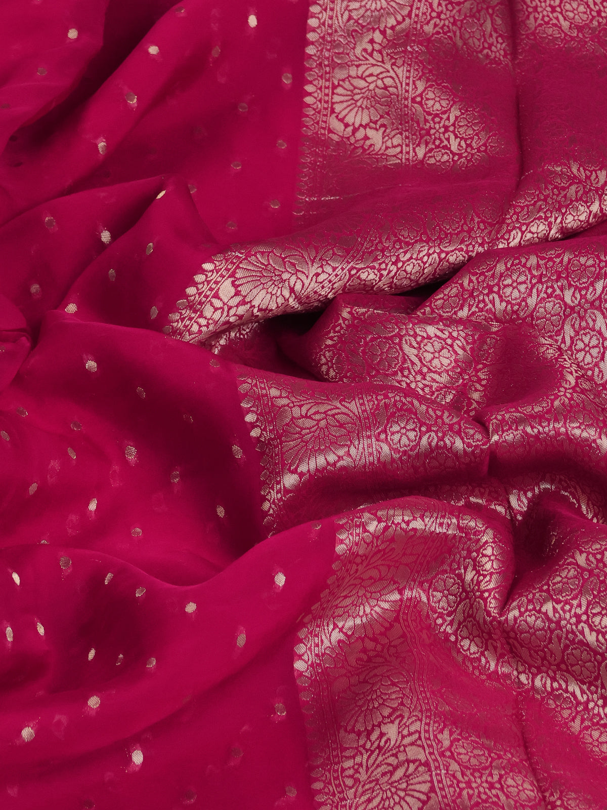 Pink Georgette Organza With Weave Butta And Fancy Border And Blouse