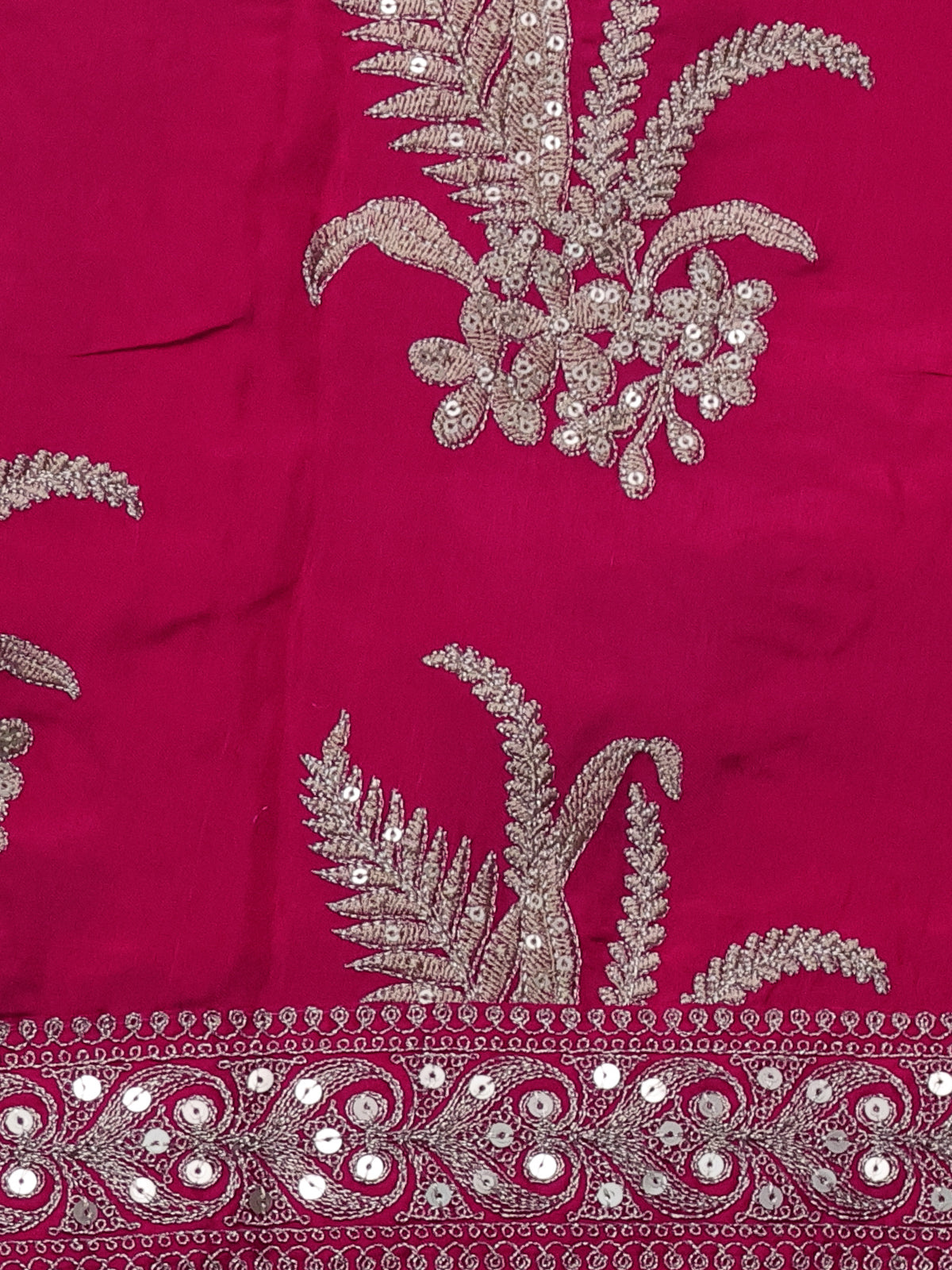 Pink Georgette Organza With Weave Butta And Fancy Border And Blouse