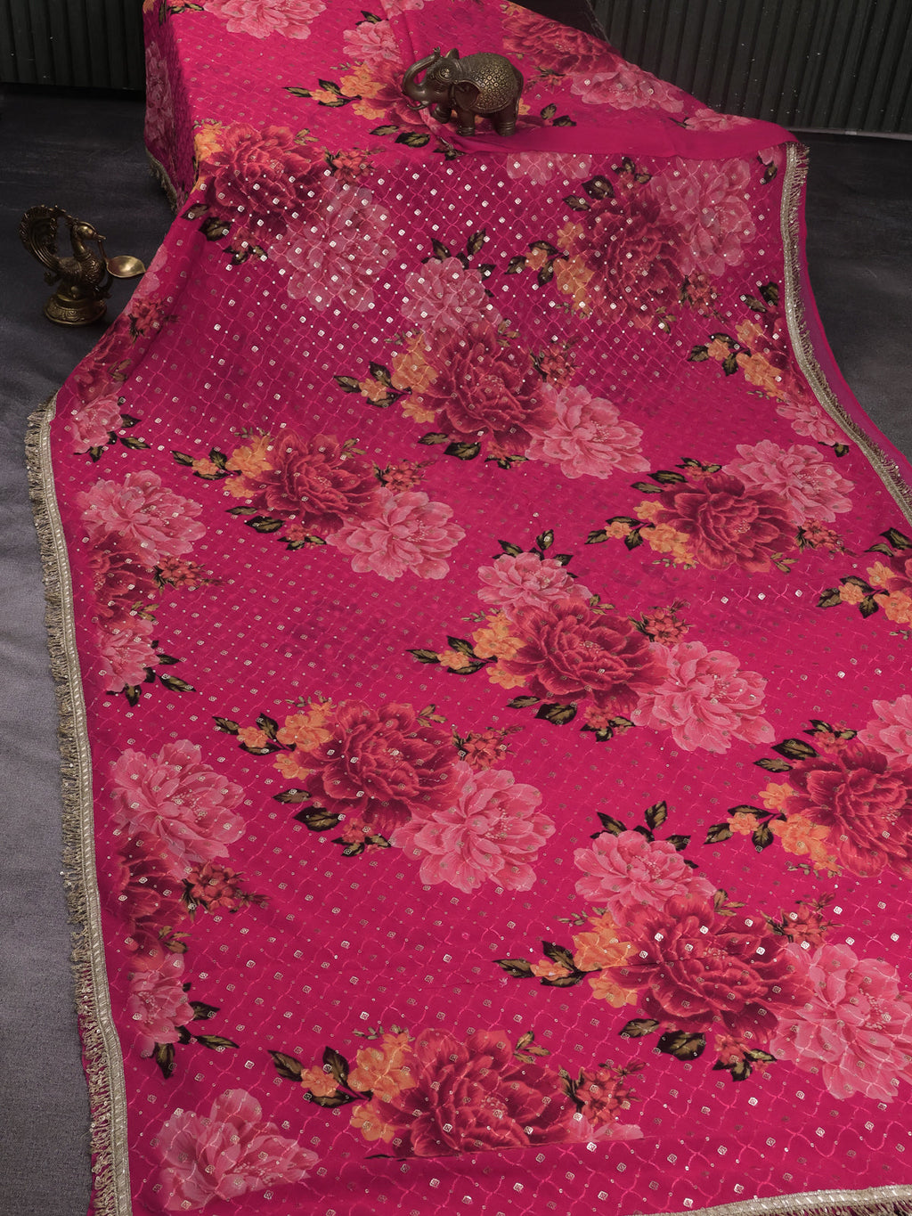 Pink Georgette Saree With Embroidery And Fancy Border