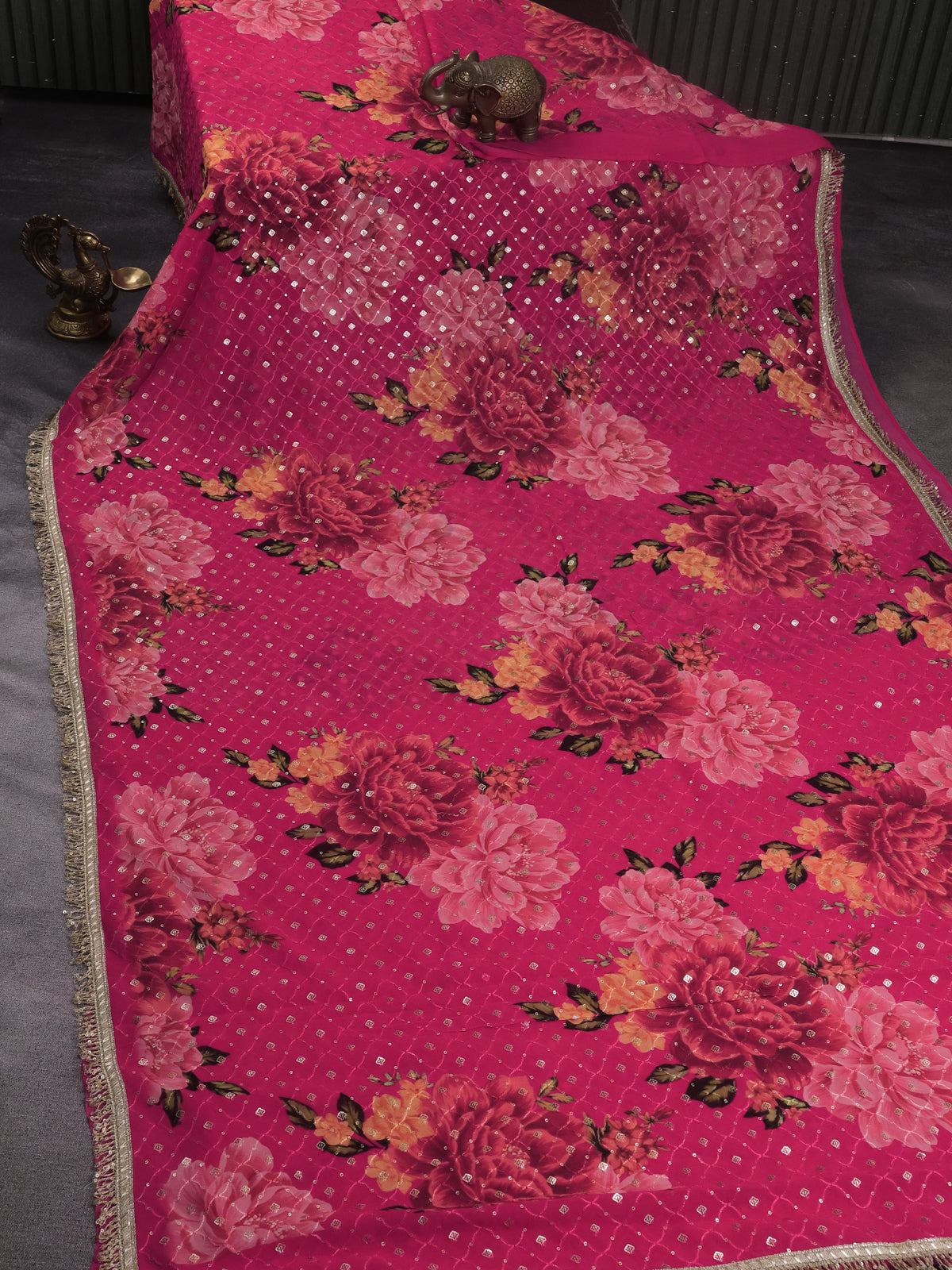 Pink Georgette Saree With Embroidery And Fancy Border